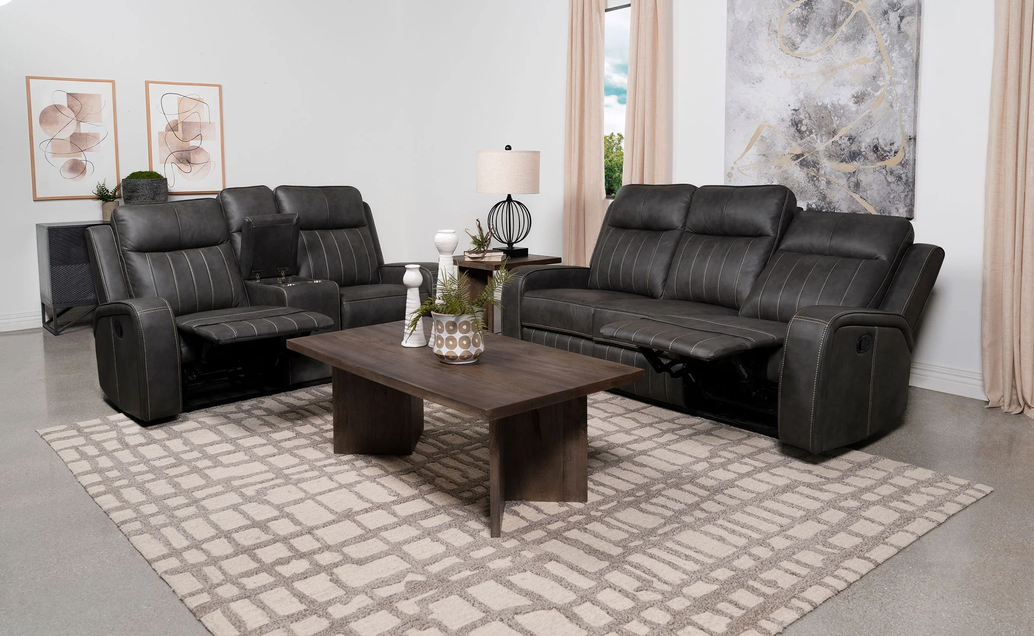 Raelynn 2-piece Upholstered Reclining Sofa Set Grey - Image 2