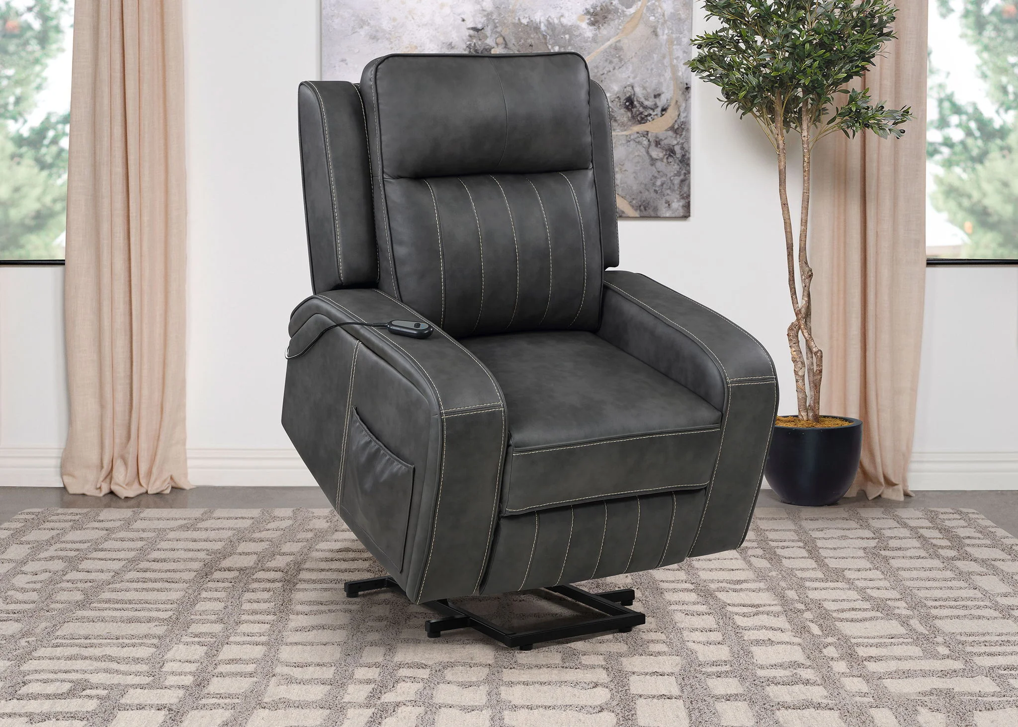 Raelynn Upholstered Power Lift Recliner Chair Grey - Image 4