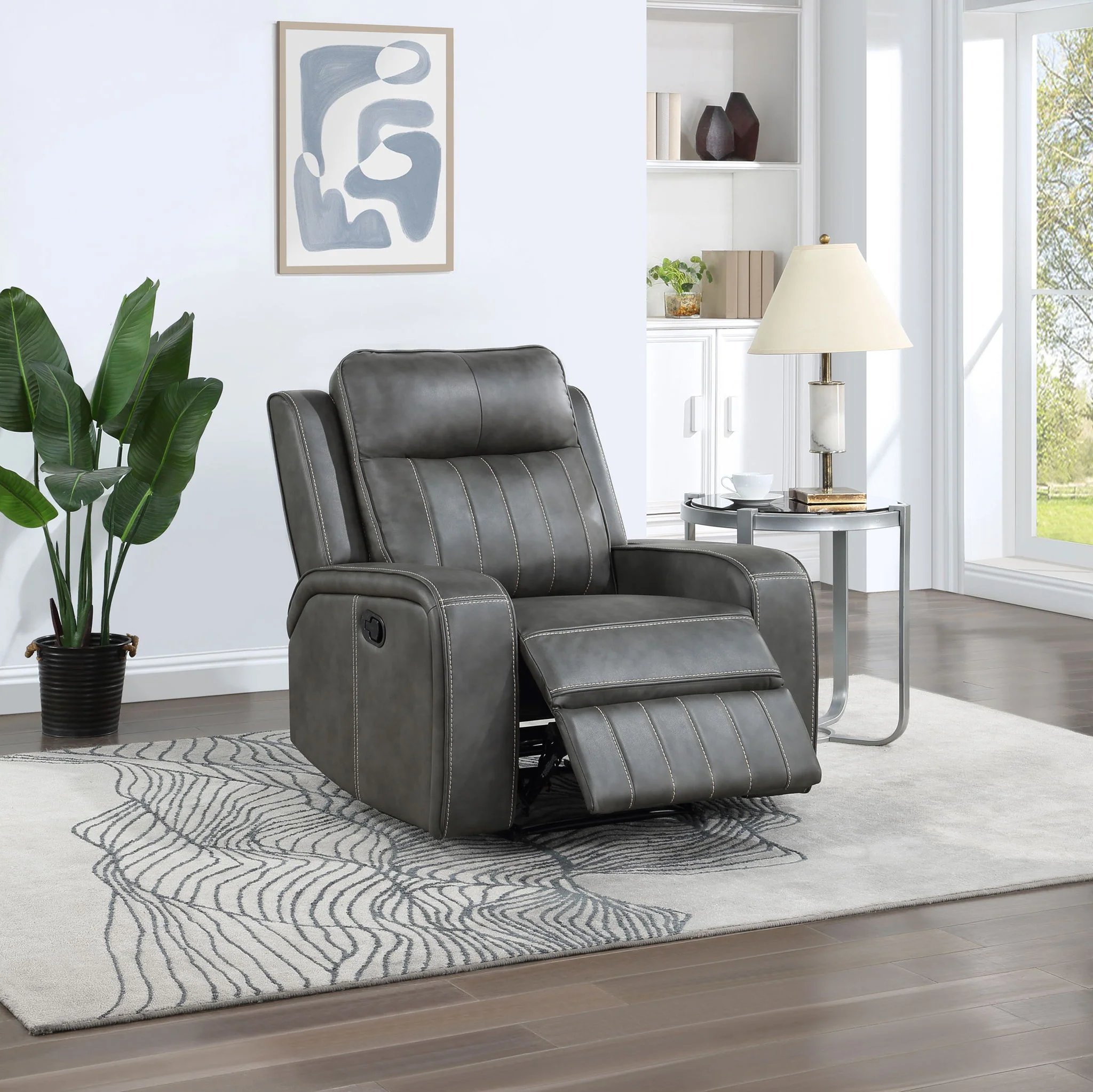 Raelynn Upholstered Track Arm Recliner Grey - Image 4