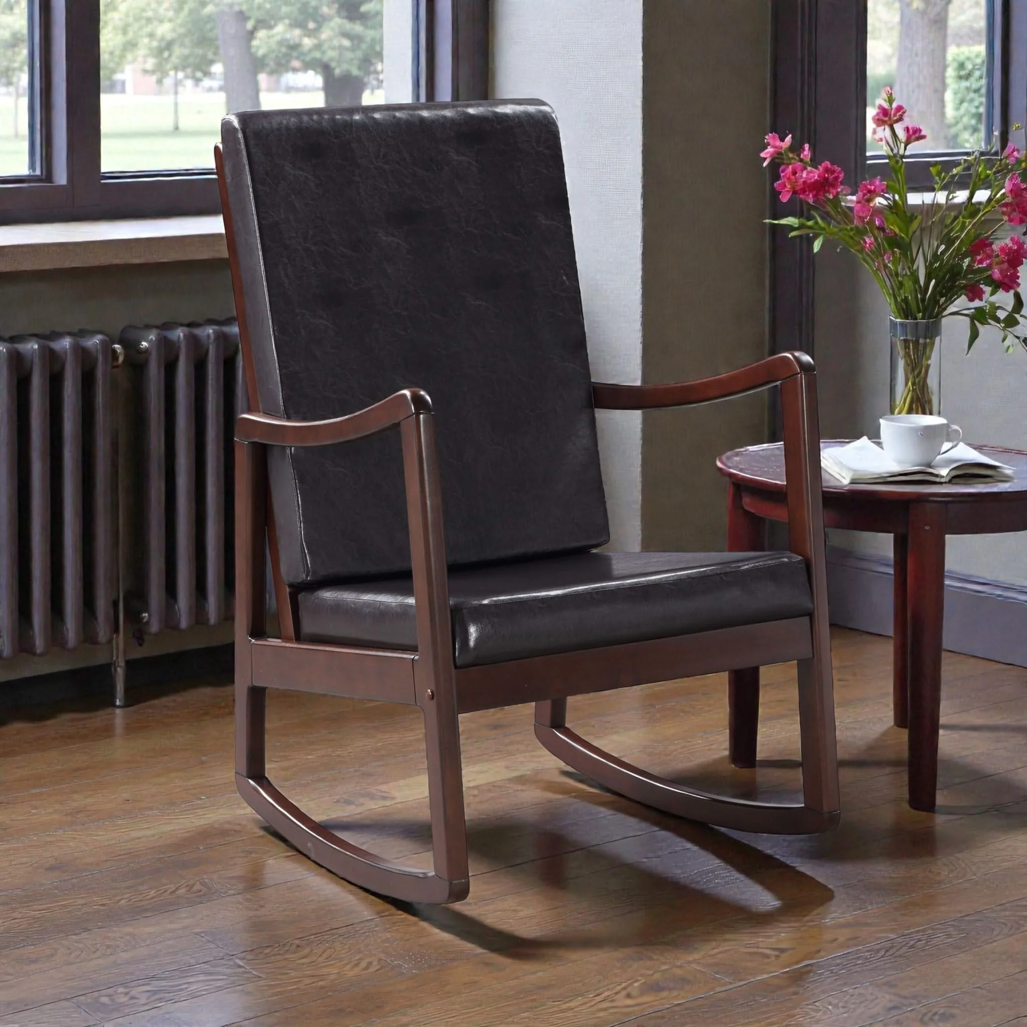 Raina - Synthenic Leather Rocking Chair - Espresso - Image 4