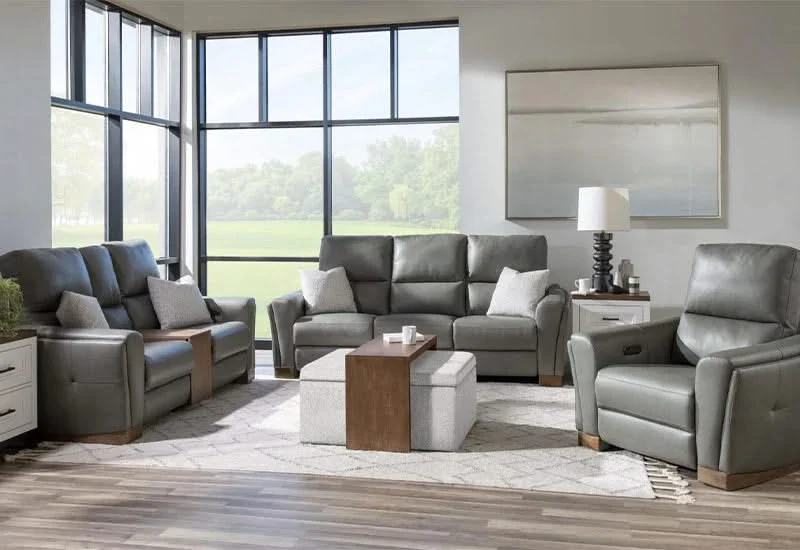 Rainforest Green Leather Modern Dual Power Reclining Living Room Set Includes Sofa and Loveseat with Dropdown table & lights - Image 2