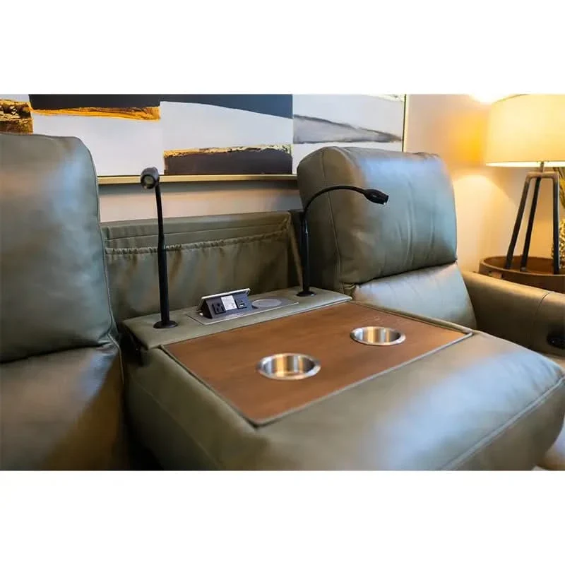 Rainforest Green Leather Modern Dual Power Reclining Living Room Set Includes Sofa and Loveseat with Dropdown table & lights - Image 7