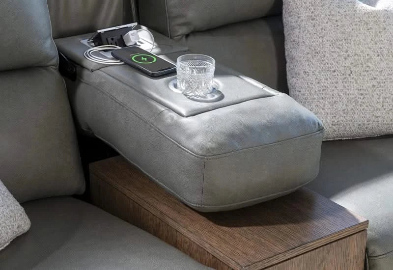Rainforest Green Leather Modern Dual Power Reclining Living Room Set Includes Sofa and Loveseat with Dropdown table & lights - Image 9