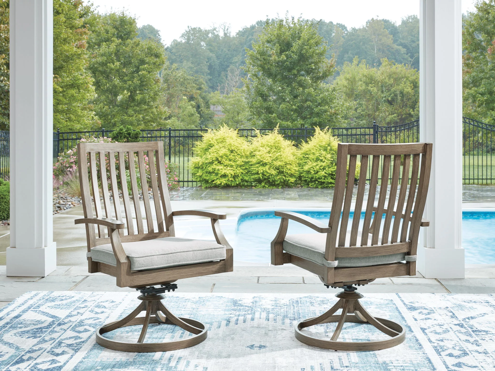 Rainier Ranch - Swivel Chair With Cushion (Set of 2) - Brown / Beige - Image 4