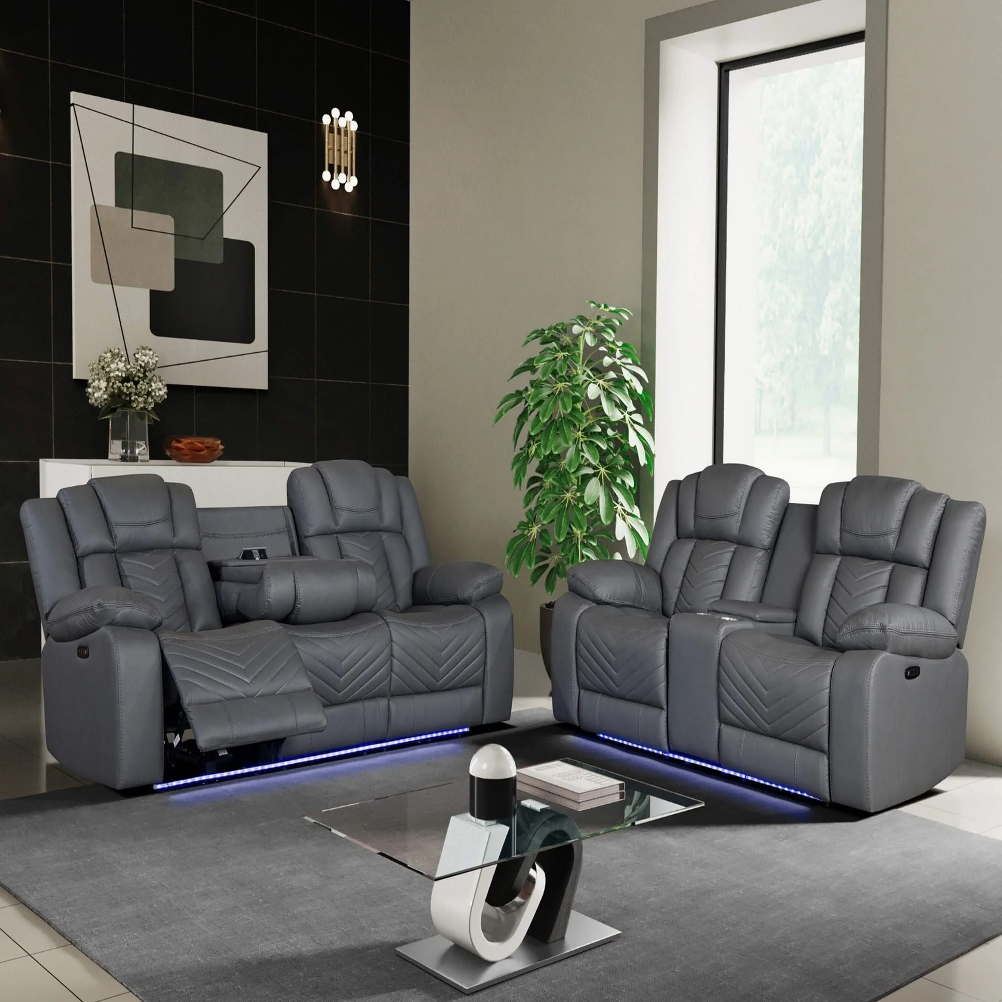 Raize - 10 Power Console Reclining Loveseat With LED - Gray - Image 2