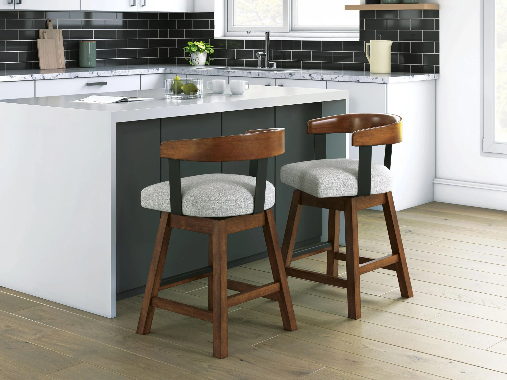 Ralene - Upholstered Swivel Barstool (Set of 2) - Medium Brown - Image 3