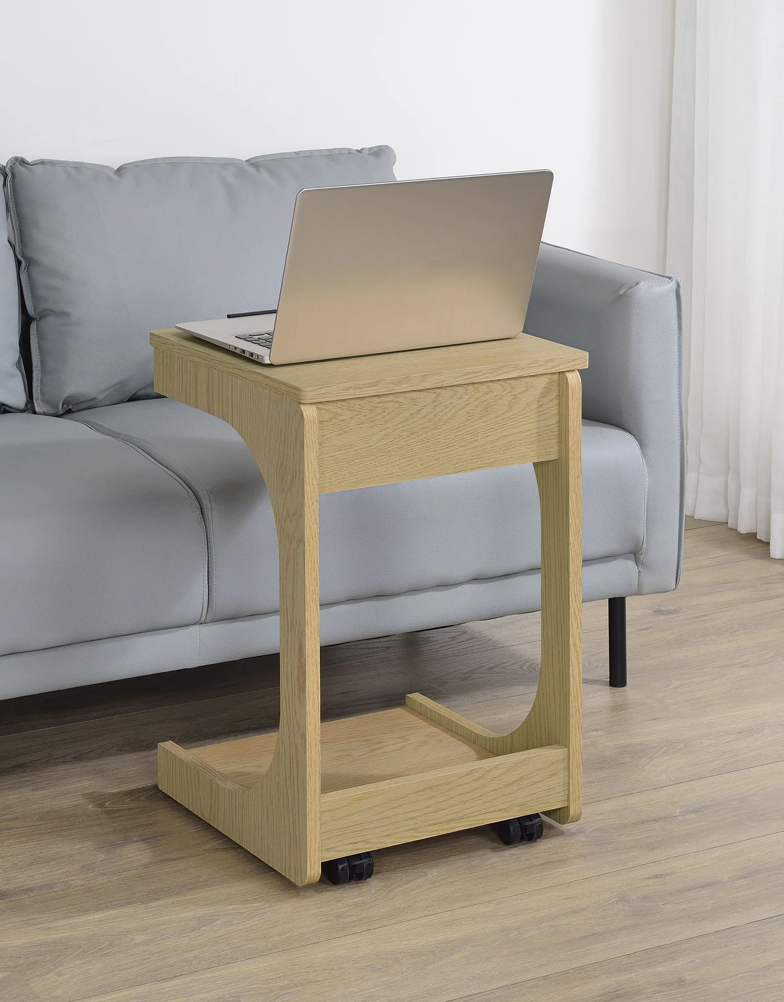 Ralston C-Shaped Lift-Top Sofa Side Table With Casters Light Oak - Image 4