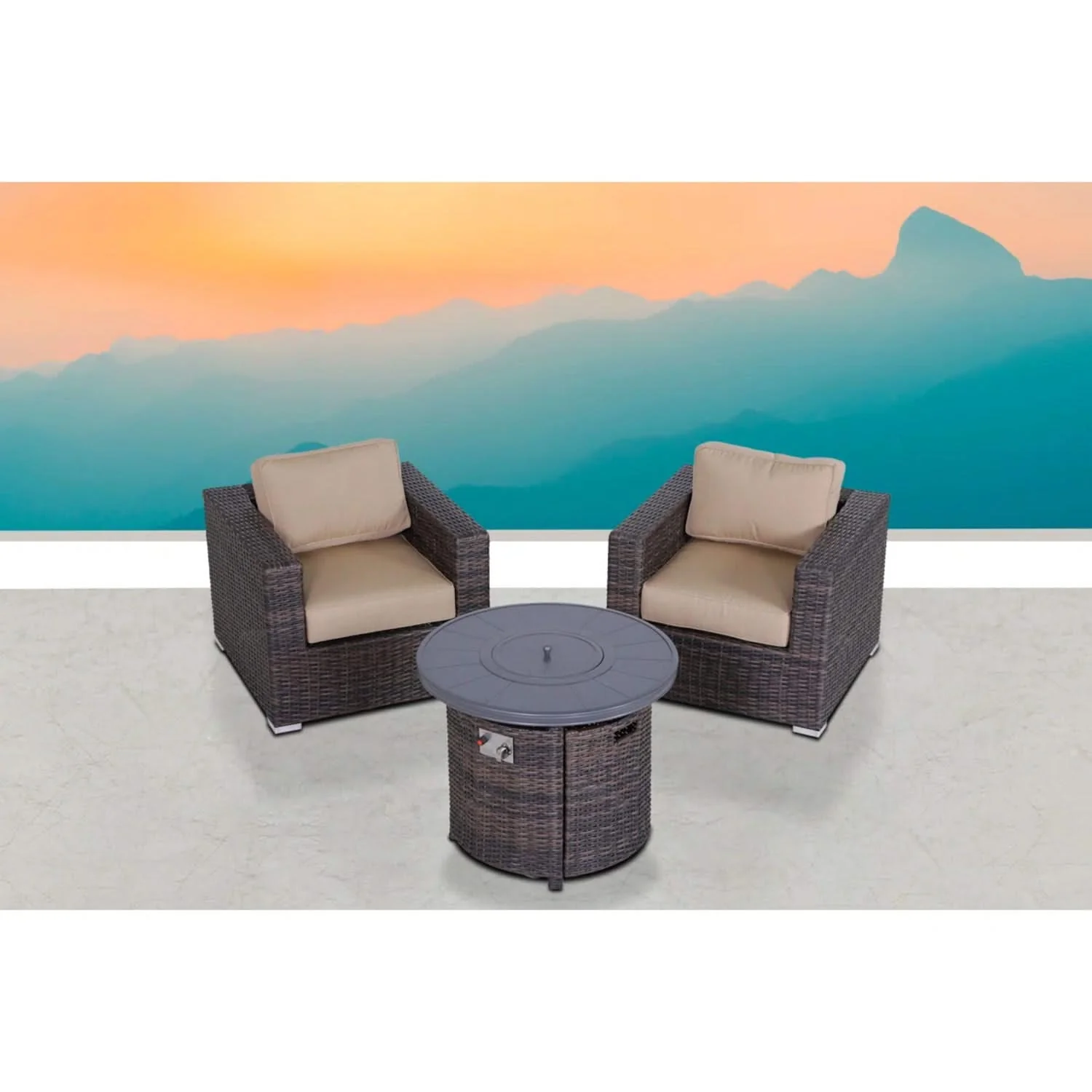 Rattan Patio Set With Comfortable Cushions And Fire Pit - Image 9