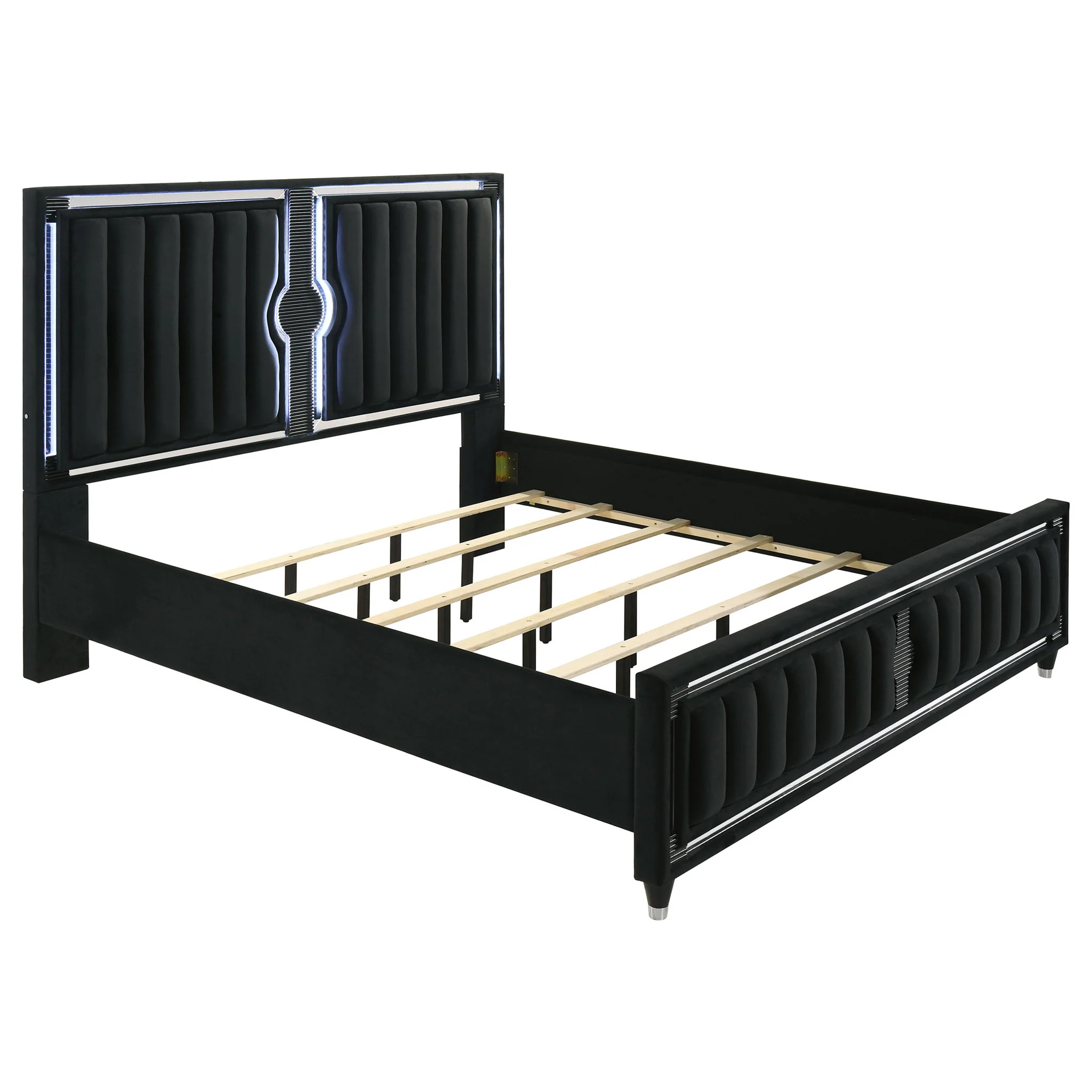 Ravenne 4-piece Velvet Upholstered Eastern King LED Bedroom Set Black - Image 4