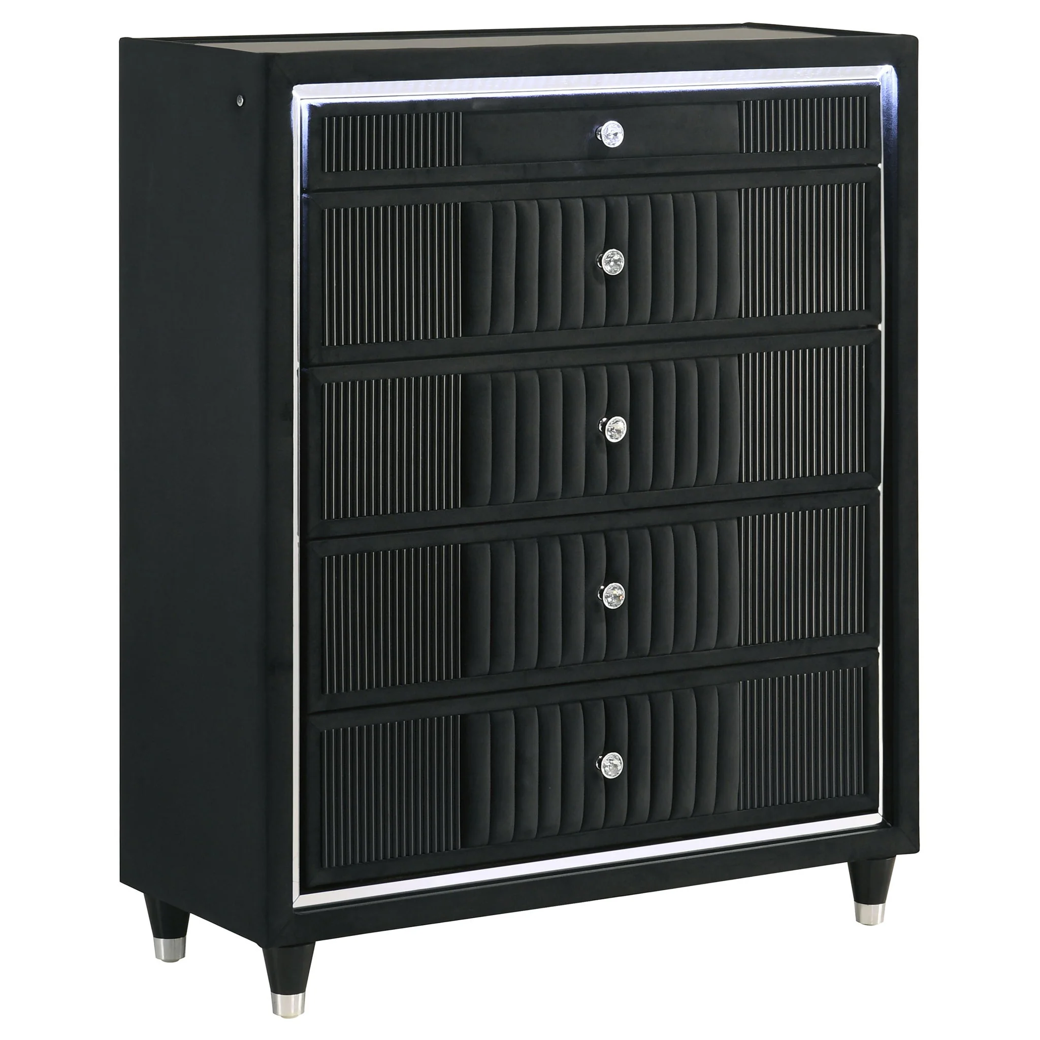 Ravenne 5-drawer Velvet Upholstered LED Chest of Drawers Black