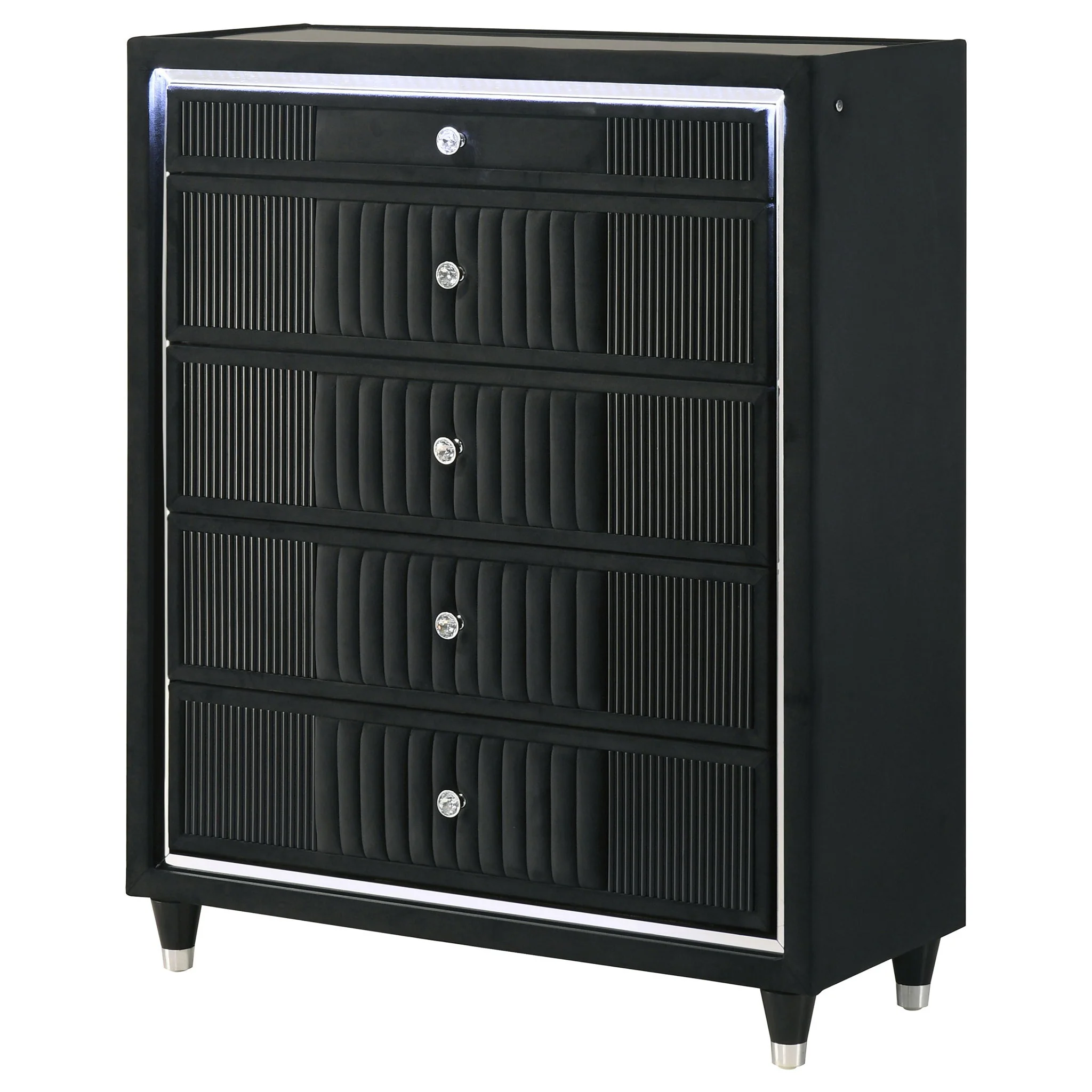 Ravenne 5-drawer Velvet Upholstered LED Chest of Drawers Black - Image 2
