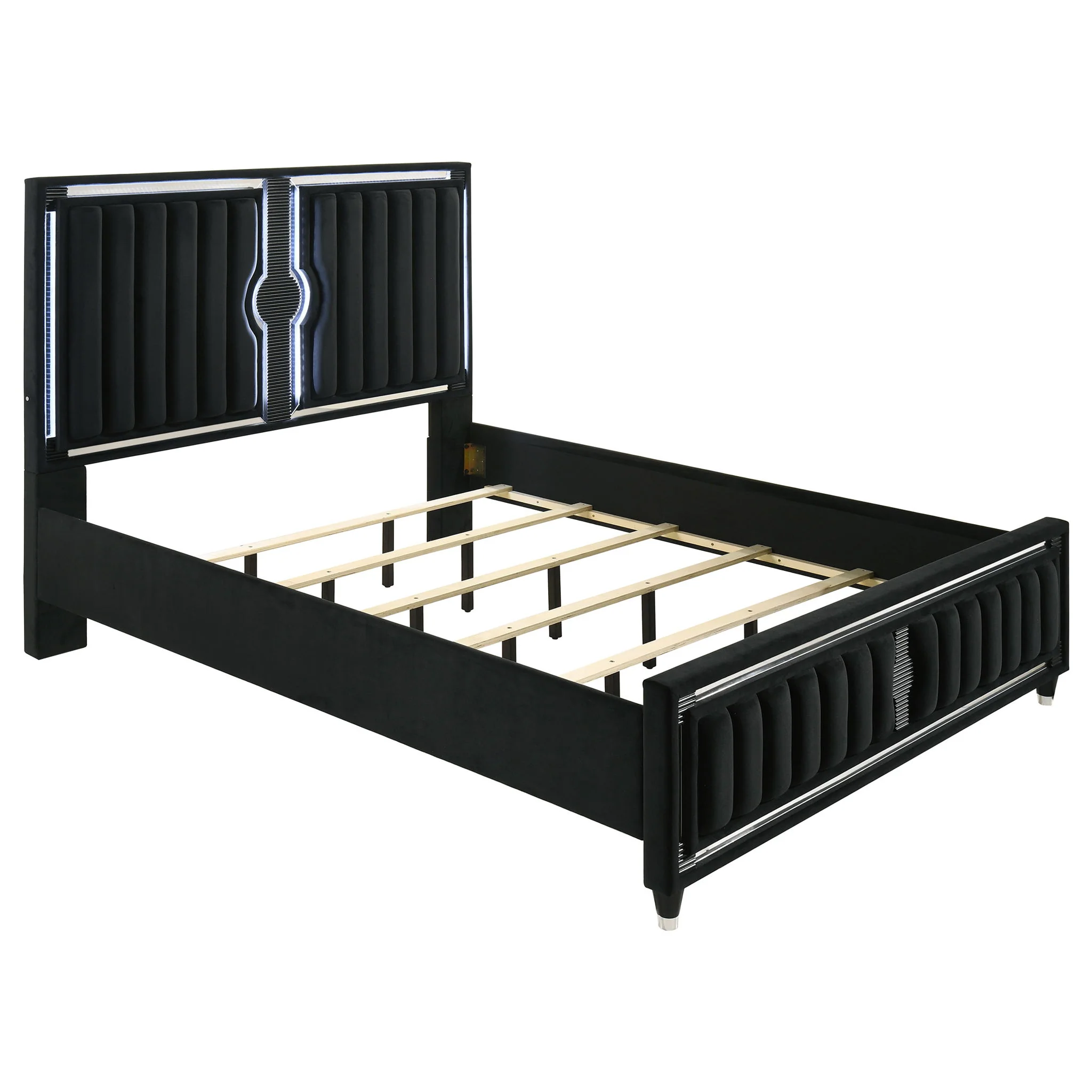 Ravenne 5-piece Velvet Upholstered California King LED Bedroom Set Black - Image 2