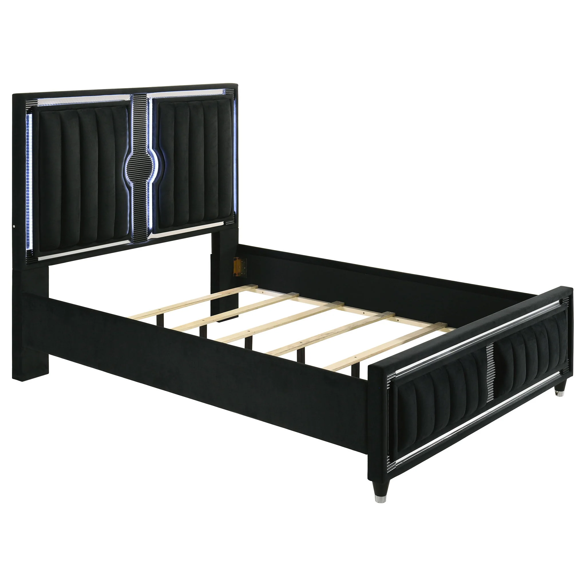Ravenne 5-piece Velvet Upholstered Queen LED Bedroom Set Black - Image 4