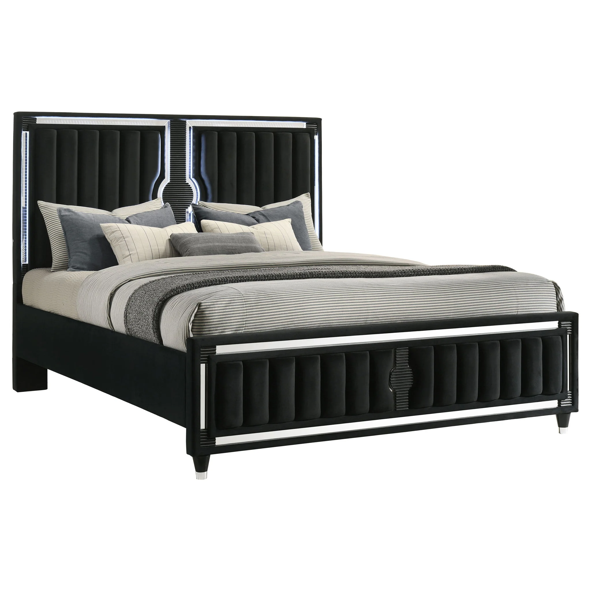 Ravenne Velvet Upholstered California King LED Panel Bed Black - Image 2