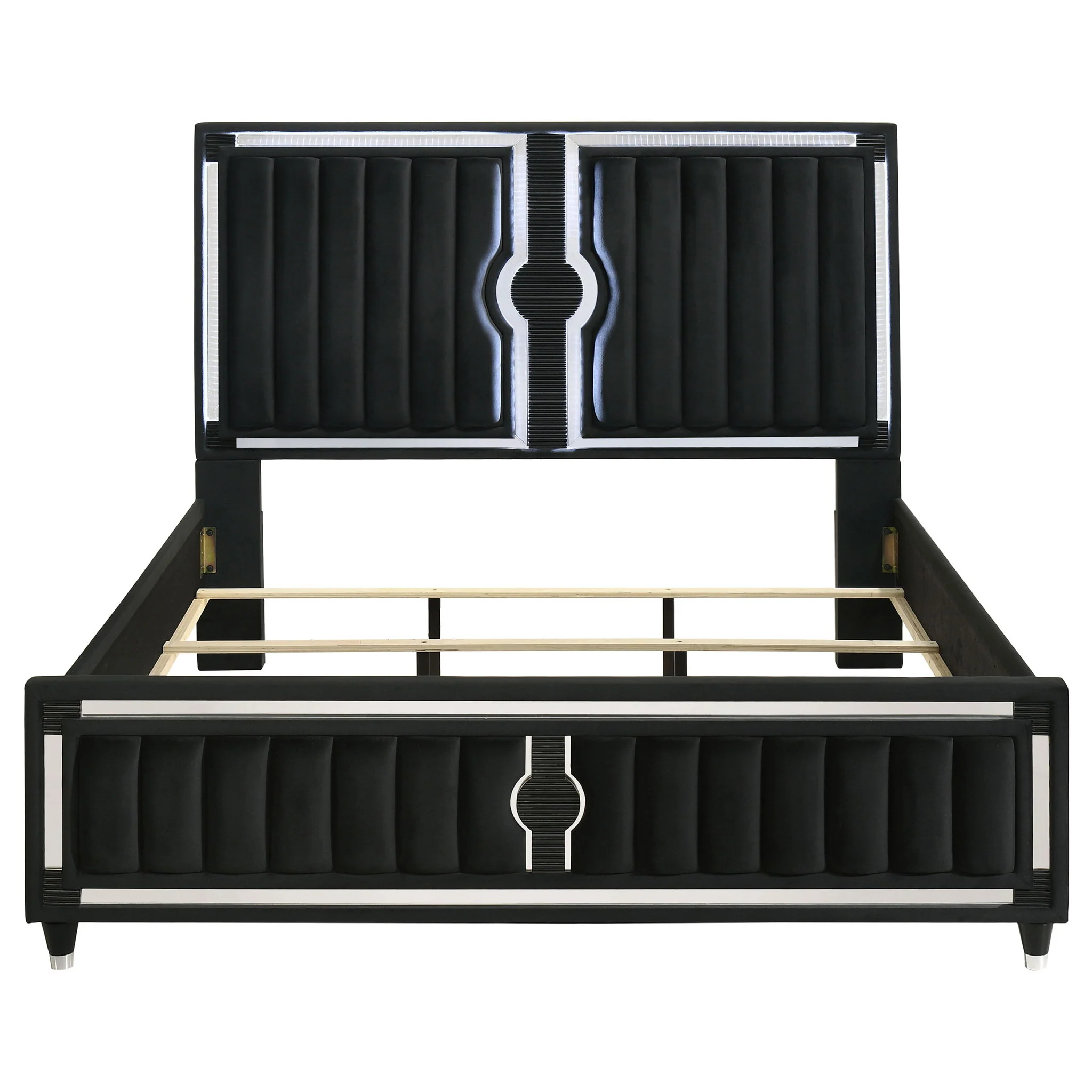 Ravenne Velvet Upholstered California King LED Panel Bed Black - Image 4