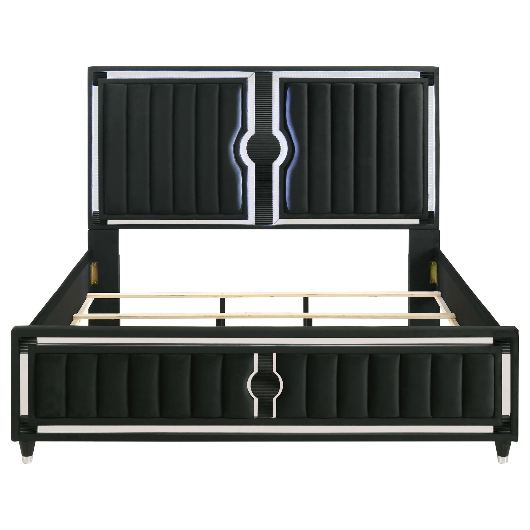 Ravenne Velvet Upholstered Eastern King LED Panel Bed Black - Image 4
