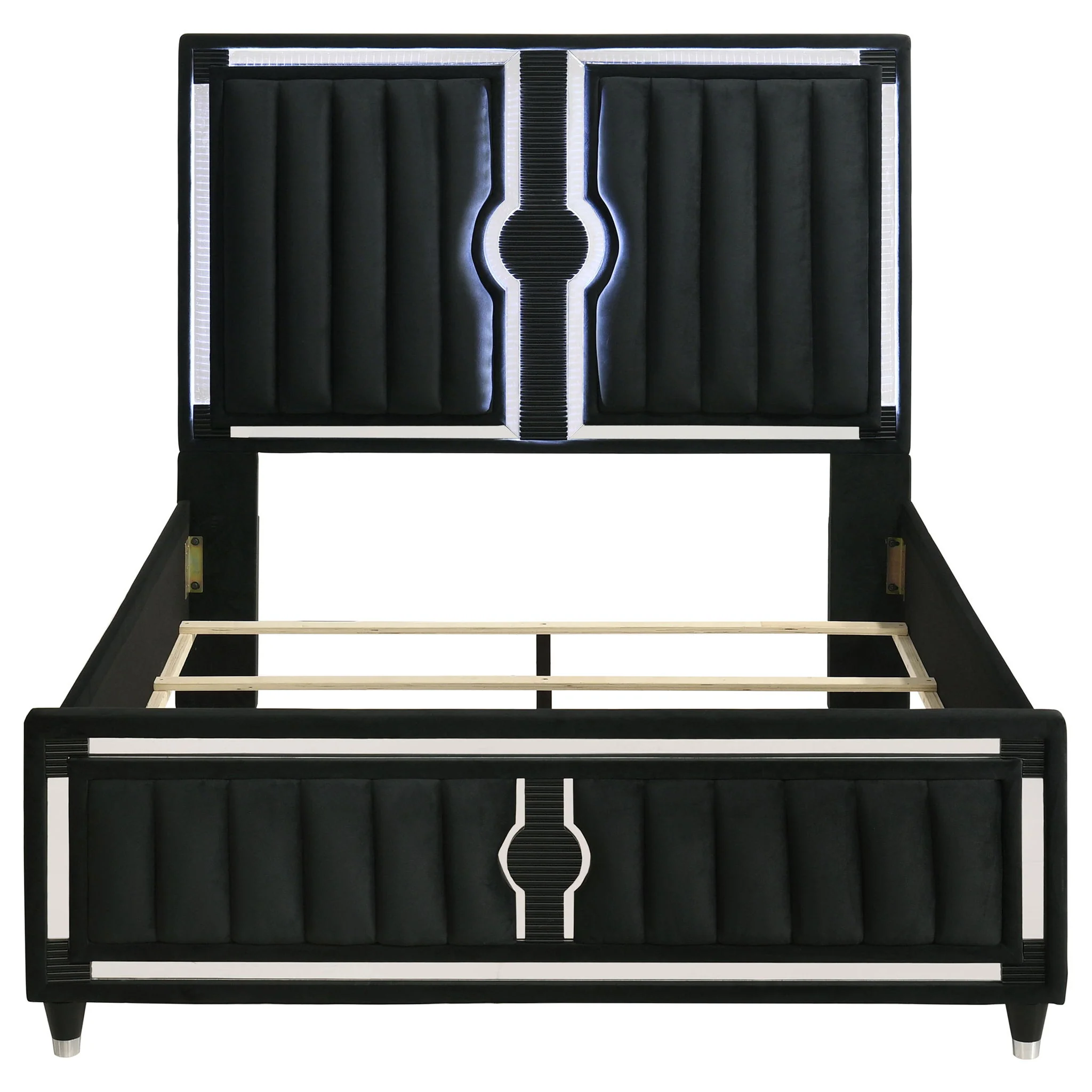 Ravenne Velvet Upholstered Queen LED Panel Bed Black - Image 4