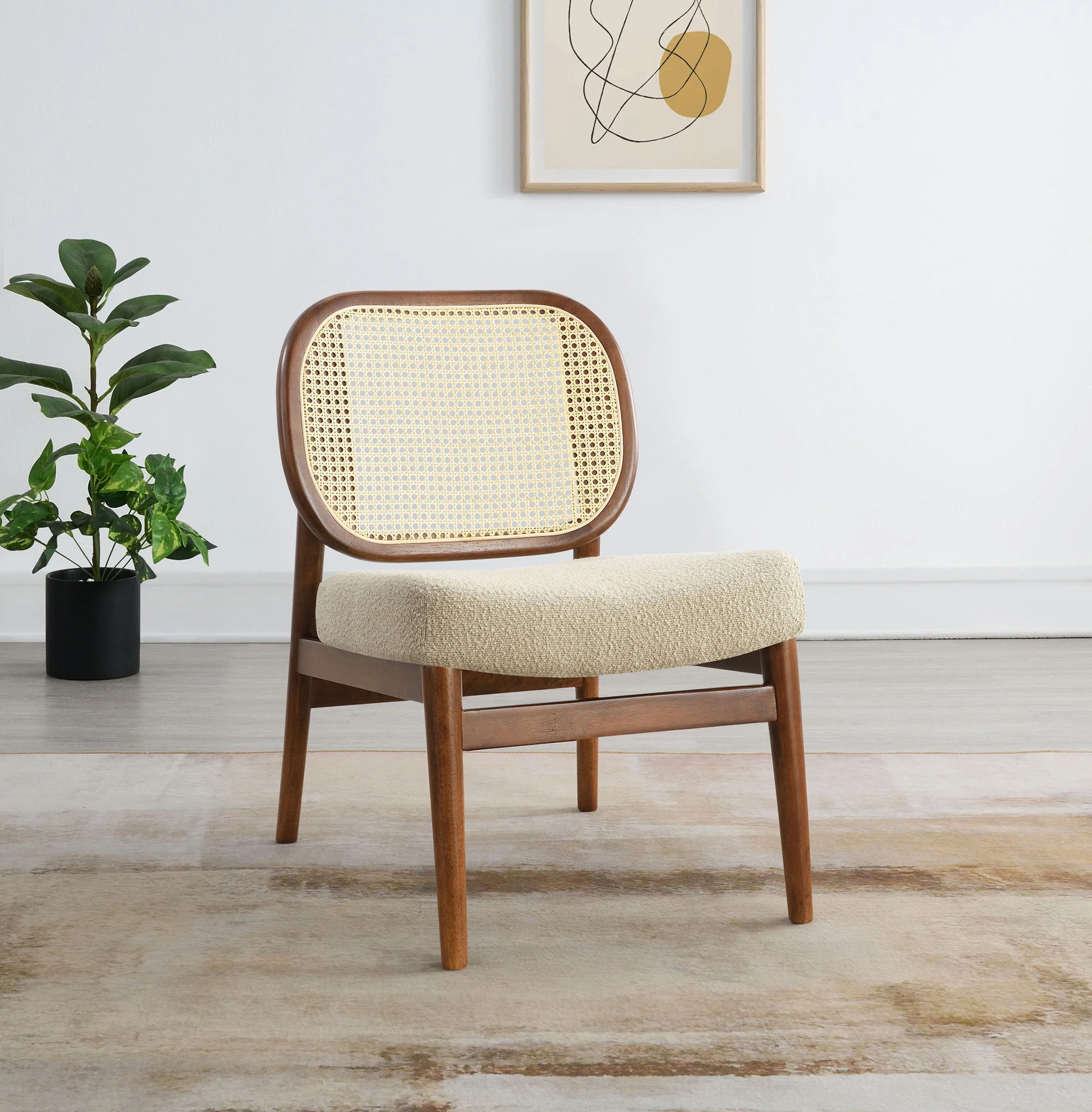 Rayo Rattan Cane Back Accent Chair with Padded Seat Camel - Image 2