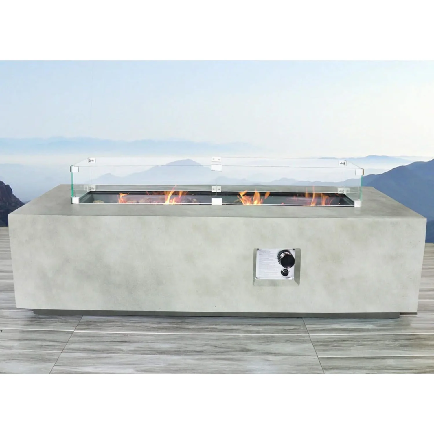 Rectangular Propane Fire Pit Table With Fiber Reinforcement And Adjustable Flame Control - Gray - Image 4