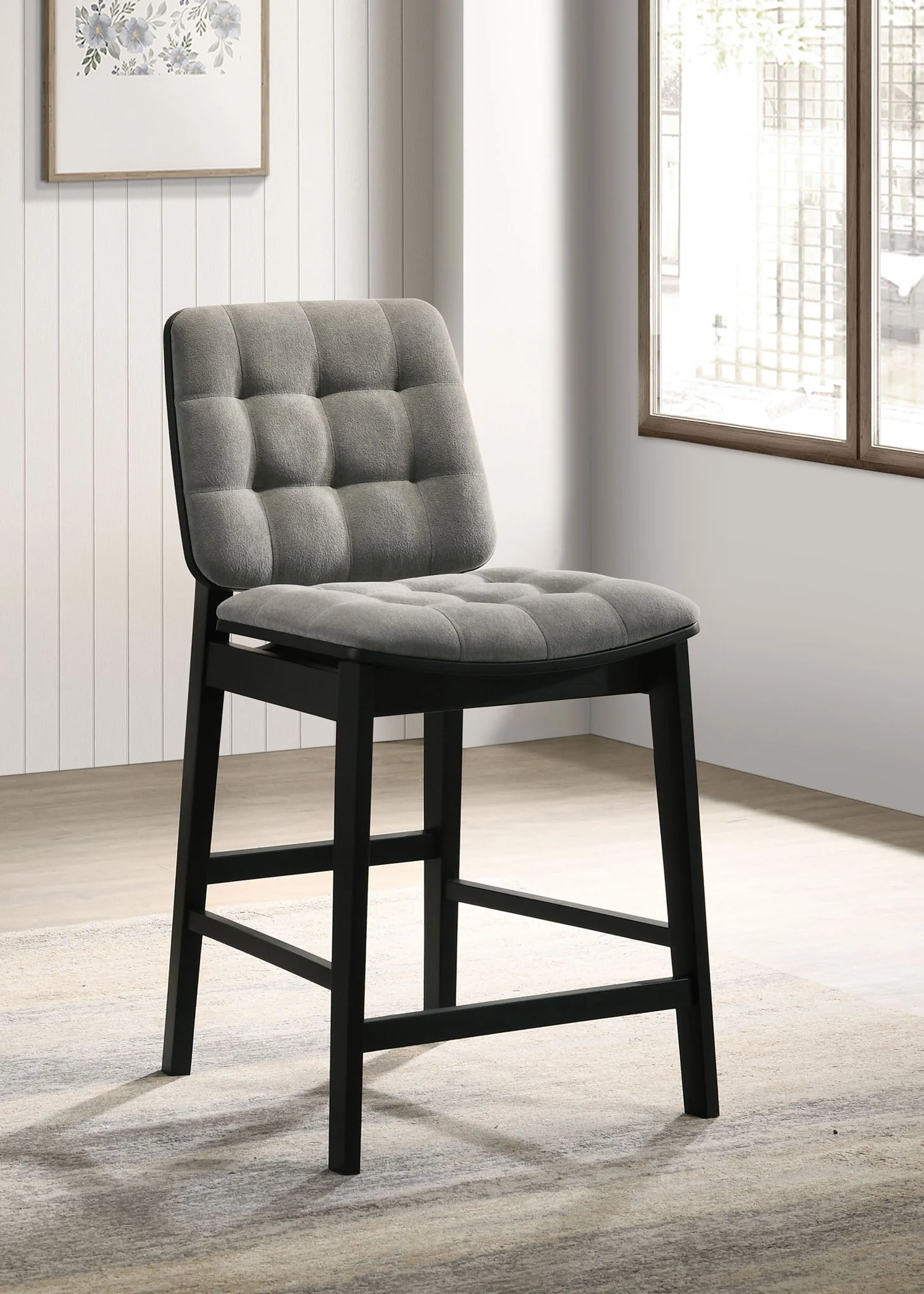 Redbridge Velvet Upholstered Counter Chair Grey and Black (Set of 2) - Image 3