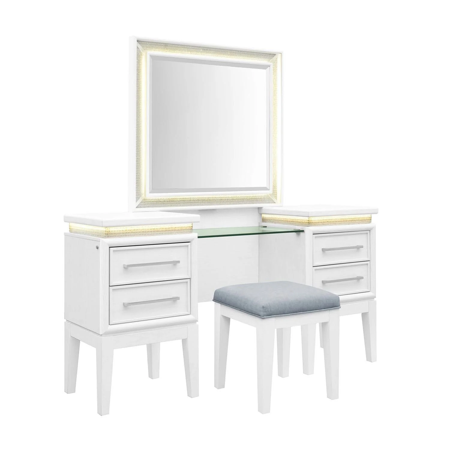 Reflections - 3 Piece Vanity Set - Pearl White & Rhinestone - Image 3