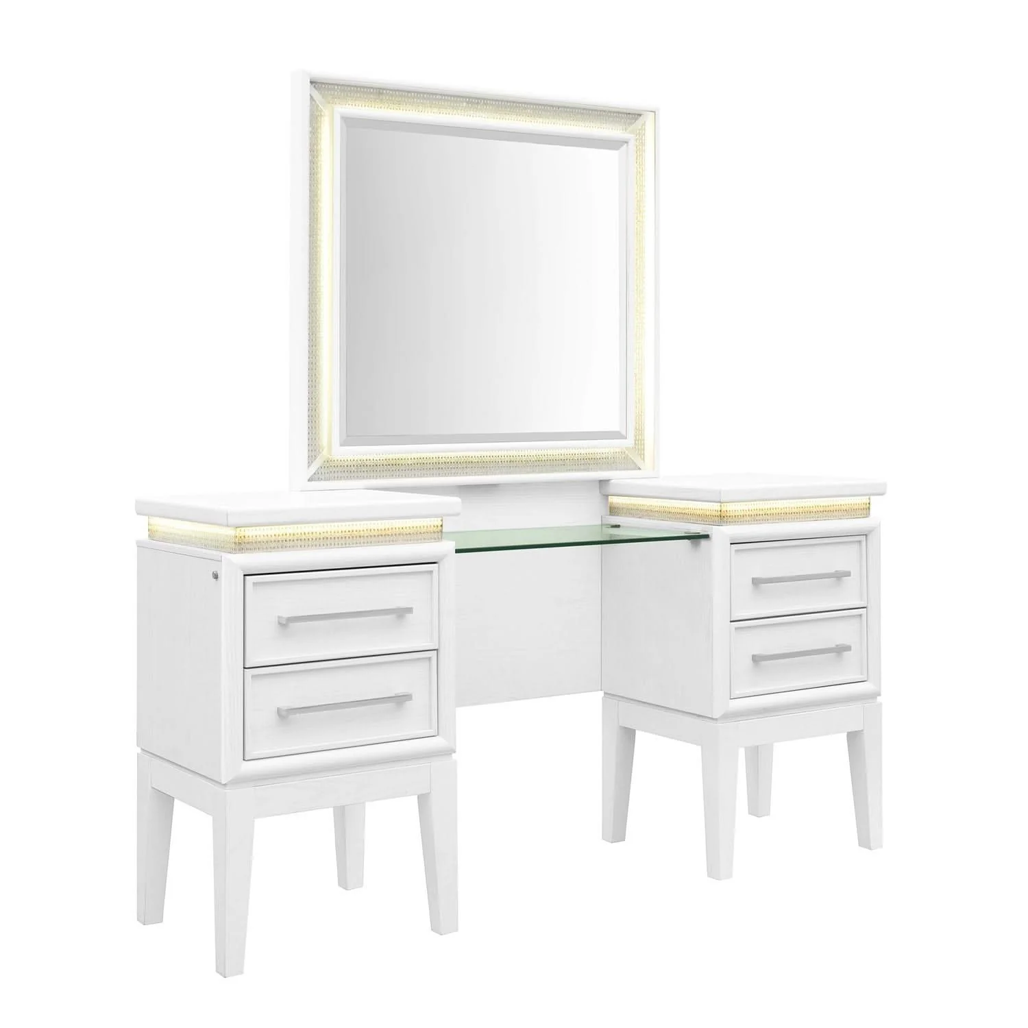 Reflections - Vanity Desk - Pearl White & Rhinestone - Image 4