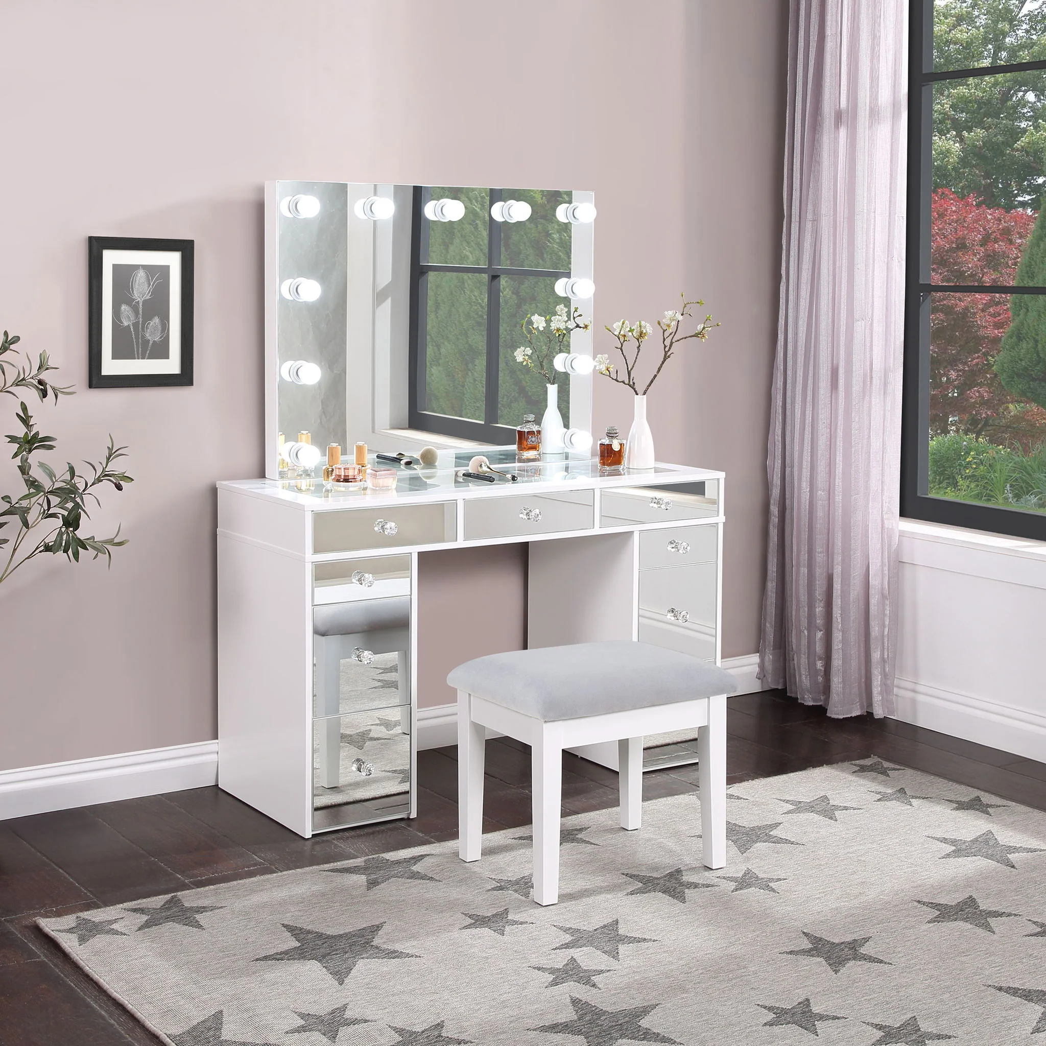 Regina Makeup Vanity Table Set with Lighting White - Image 2