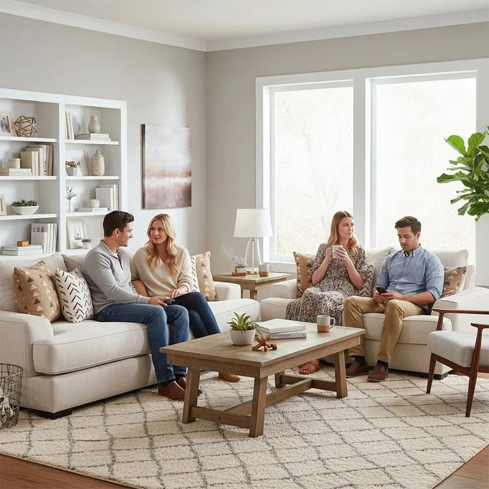 Renegade Beige Fabric Loveseat with Loose Cushions and Throw Pillows - Image 8