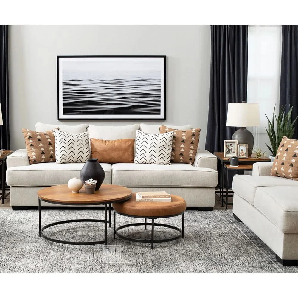 Renegade Beige Fabric Loveseat with Loose Cushions and Throw Pillows - Image 6