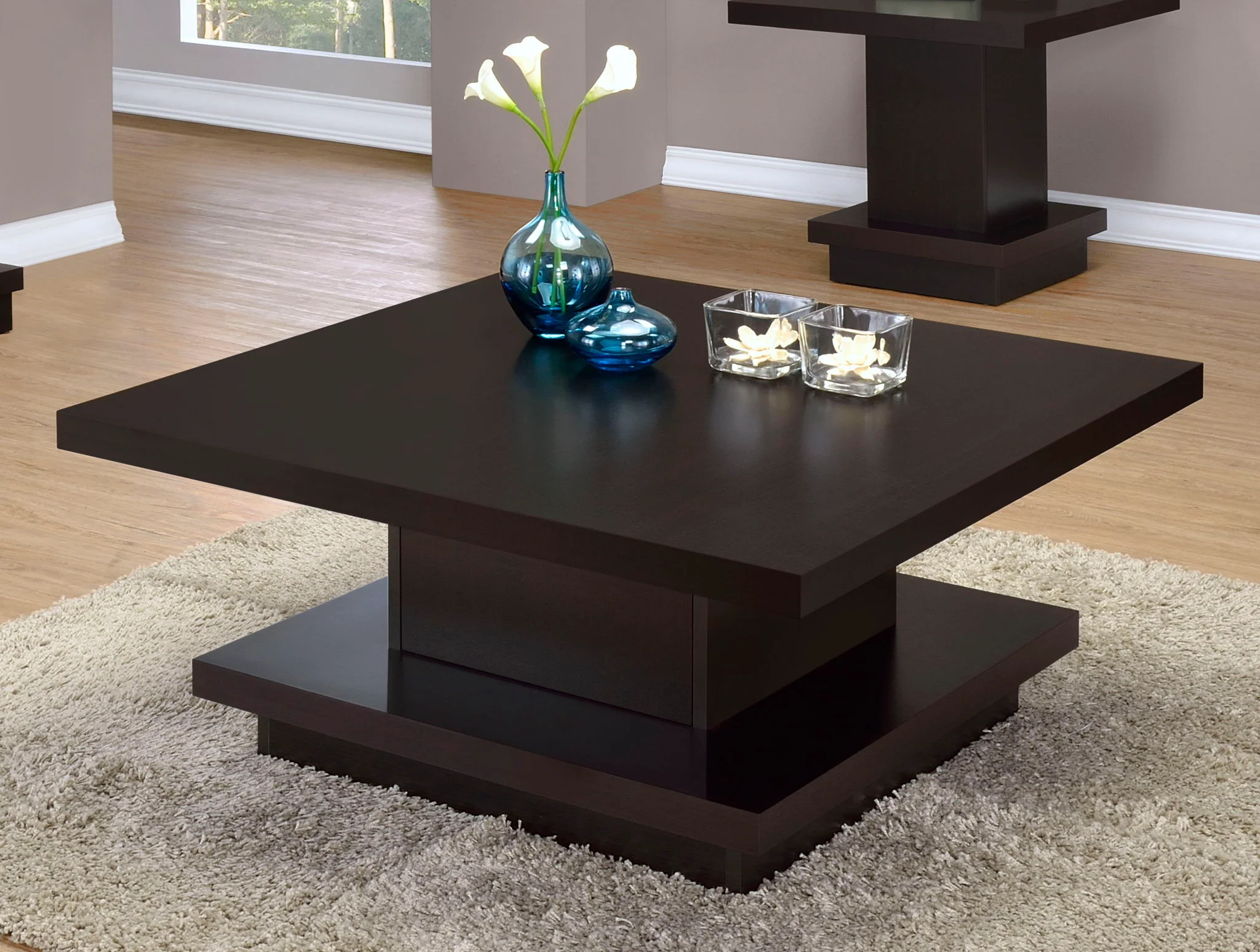 Reston Square Engineered Wood Coffee Table with Casters Cappuccino - Image 4