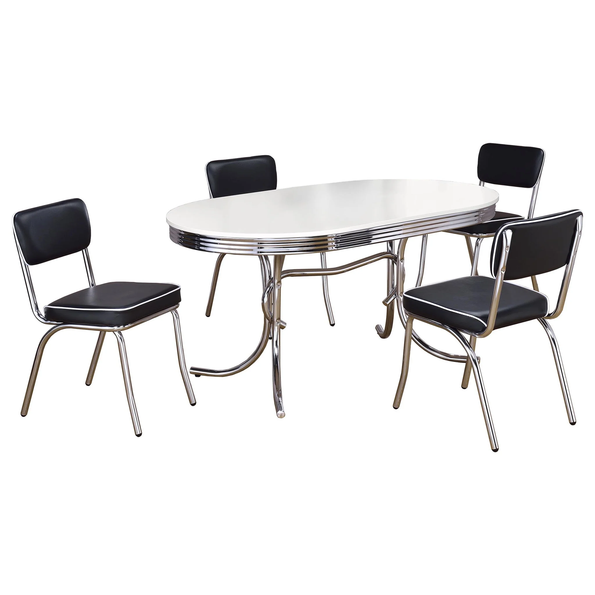 Retro 5-piece Oval Dining Table Set White and Black - Image 3