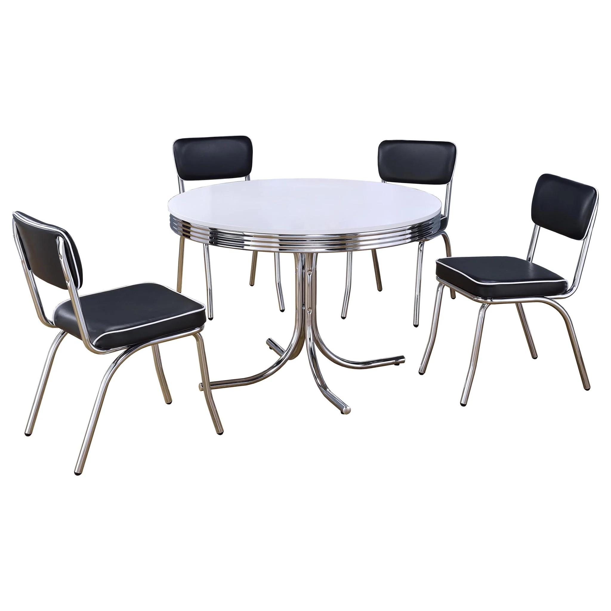 Retro 5-piece Round Dining Table Set White and Black - Image 4