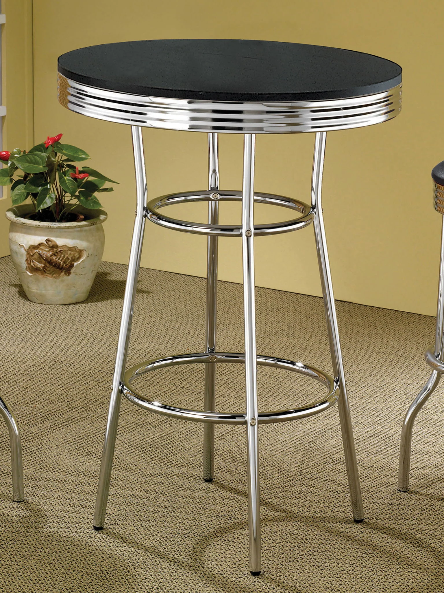 Retro Round 30-inch 1950's Bistro Pub Height Bar Table Black - Image 3