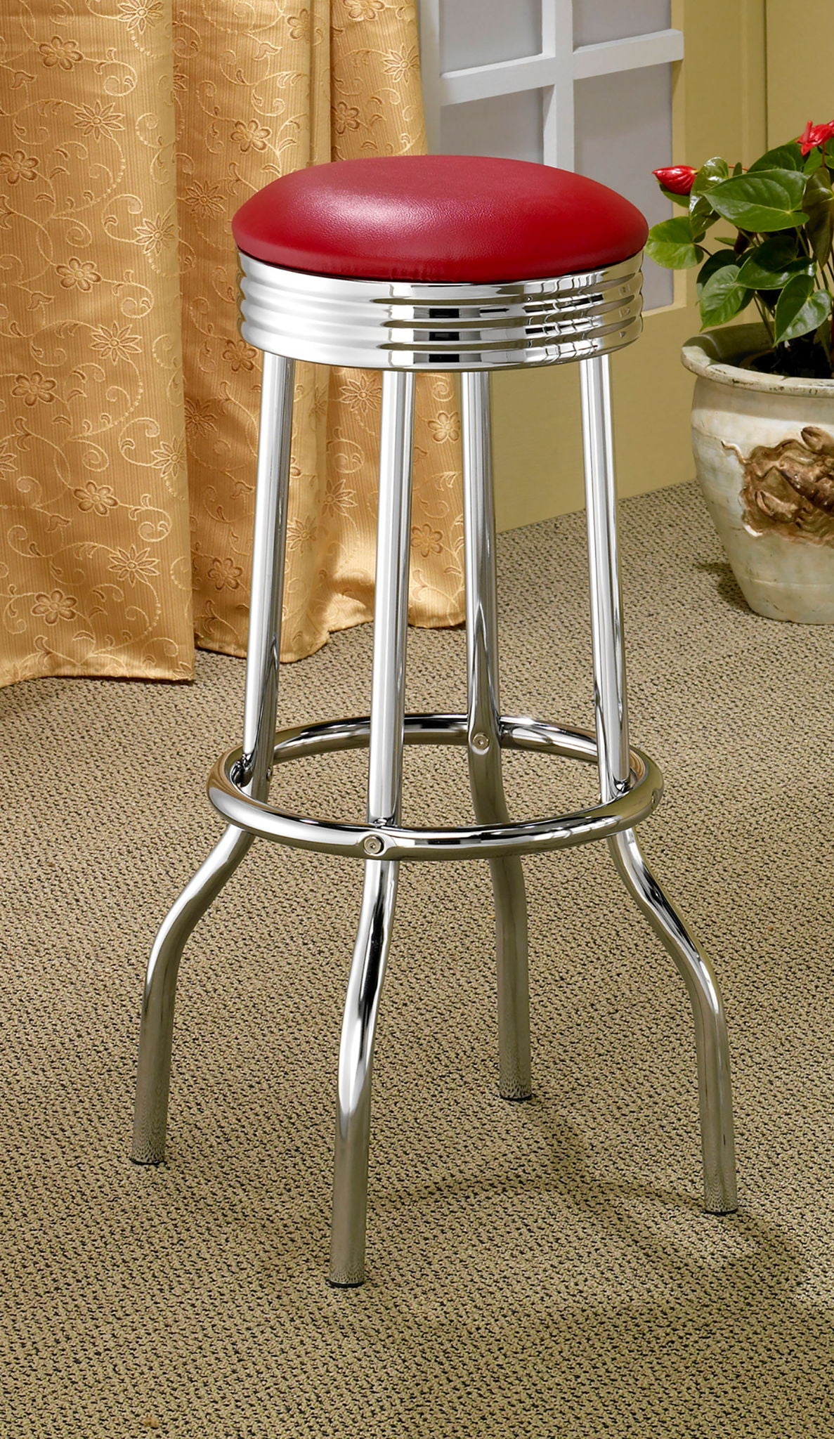 Retro Upholstered Metal Swivel Bar Stool Red (Set of 2) - Image 3