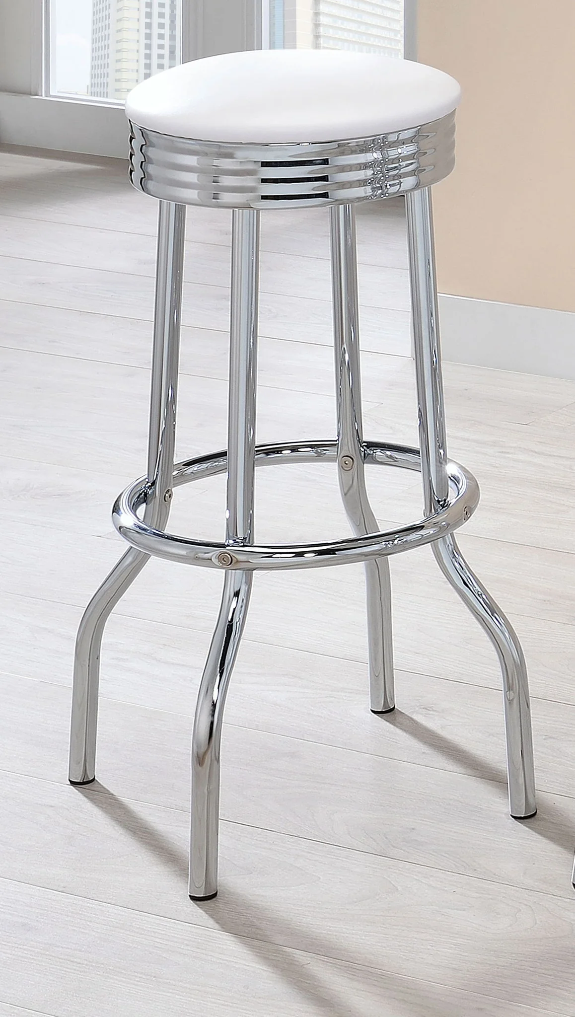 Retro Upholstered Metal Swivel Bar Stool White (Set of 2) - Image 3