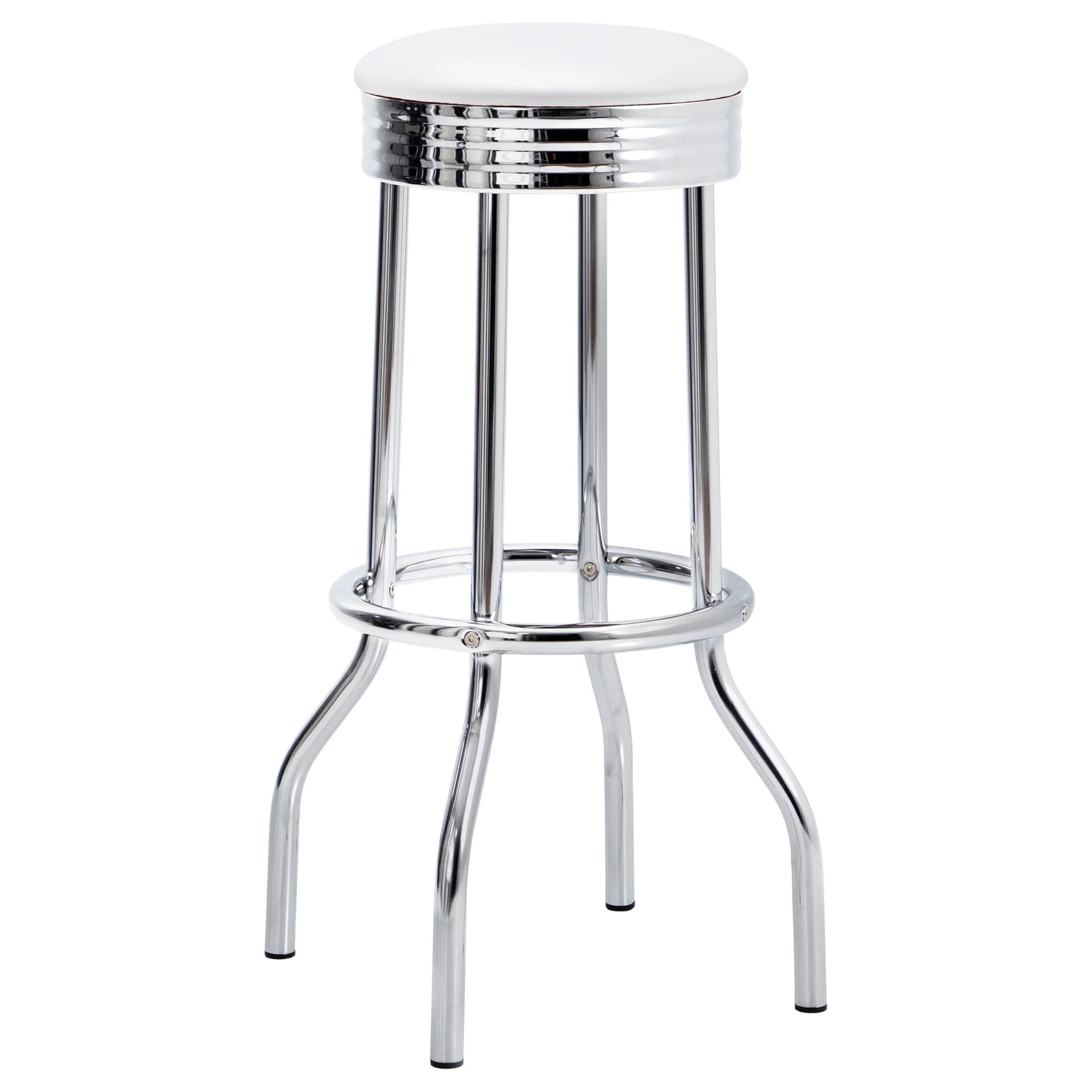 Retro Upholstered Metal Swivel Bar Stool White (Set of 2) - Image 4