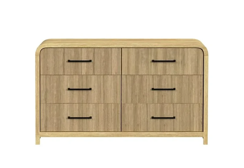 Ridgemont Natural 6-Drawer Dresser with Rounded Corners and Sleek Metal Pulls