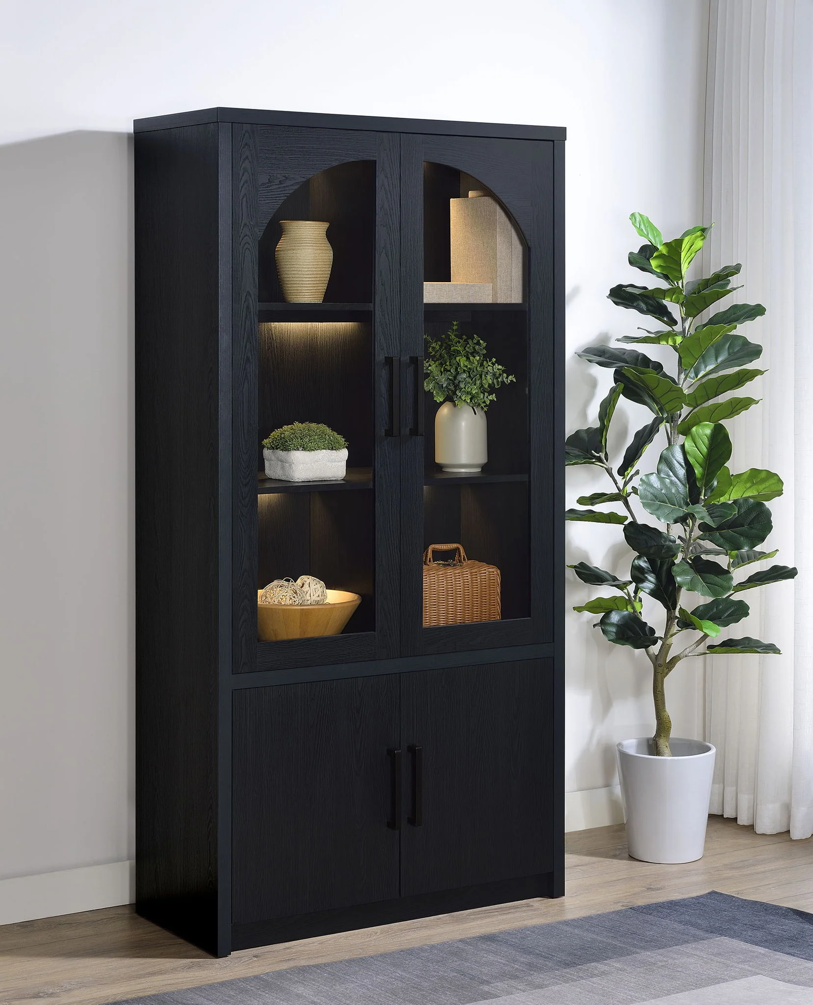 Riva 4-door Tall Accent Display Cabinet LED Lighting Black - Image 2