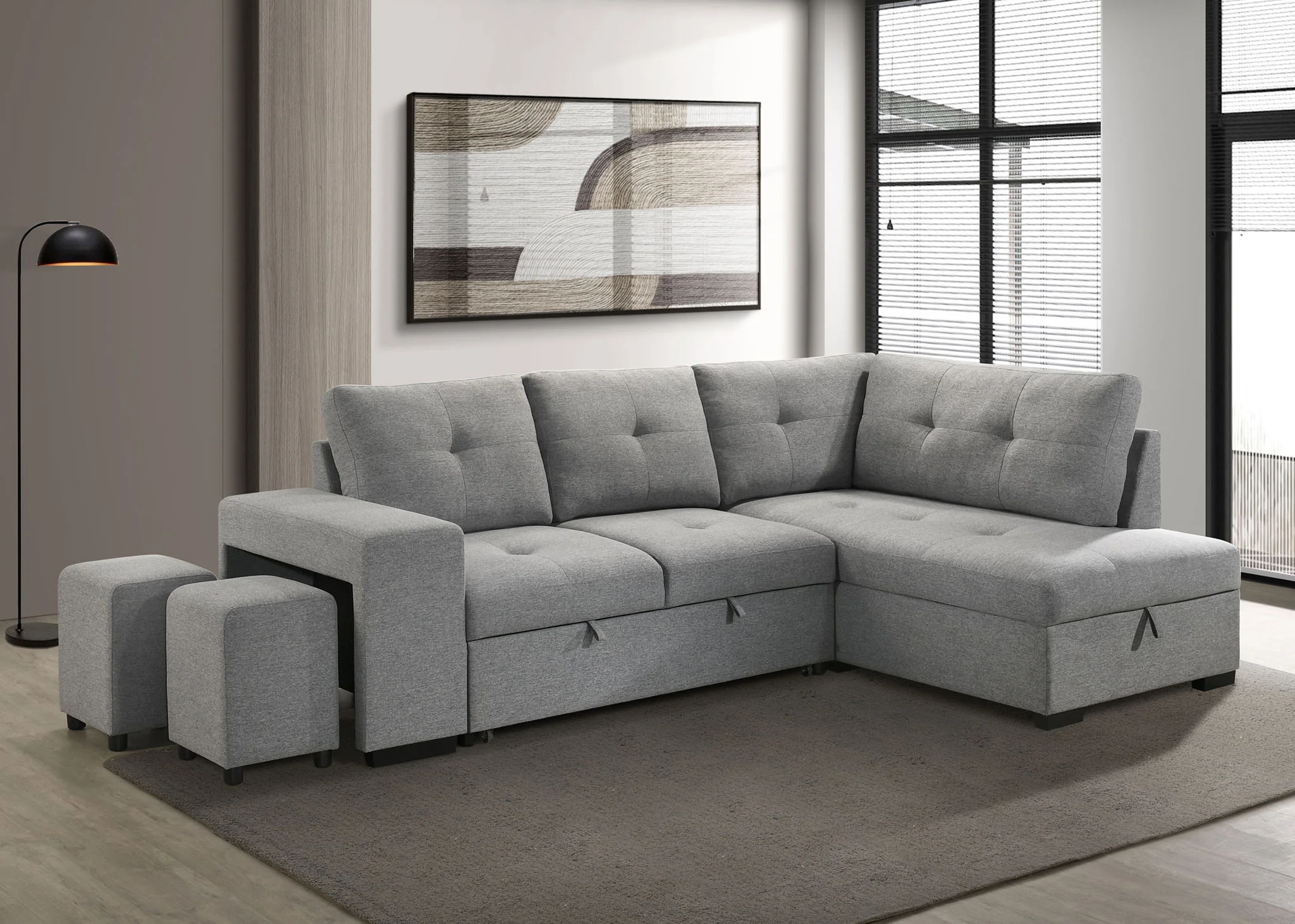 Roanne Fabric Upholstered Sleeper Sectional Sofa Grey - Image 2