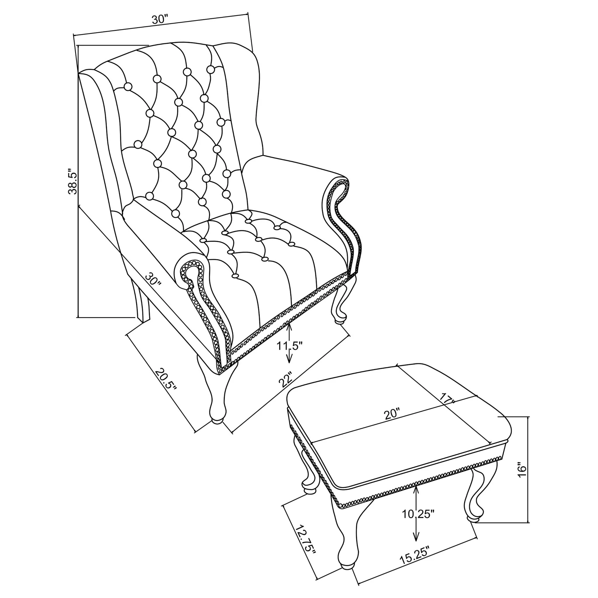 Roberts Upholstered Wingback Chair and Ottoman Set Black - Image 2