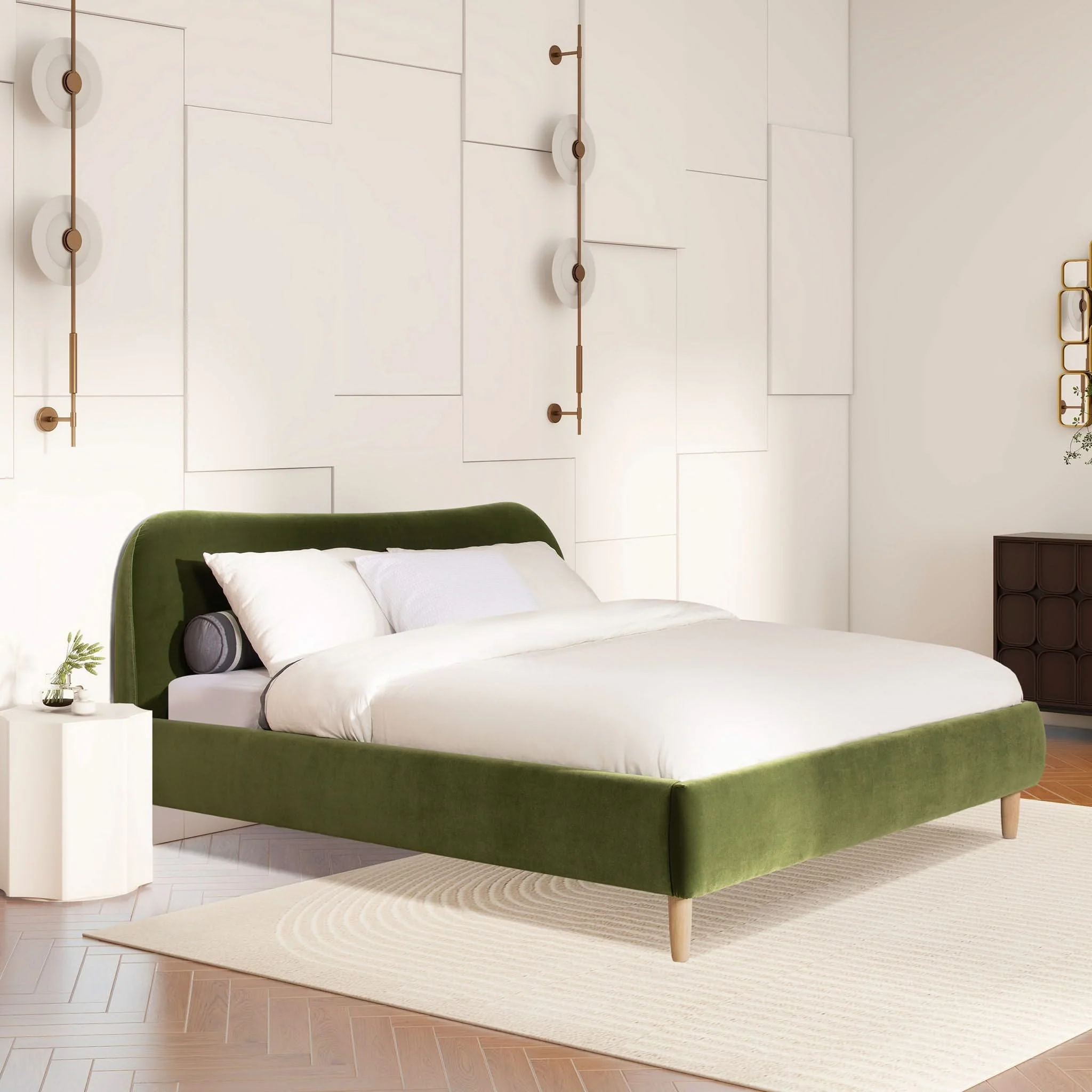 Roman - Curved Headboard Upholstered Platform Bed - Image 14