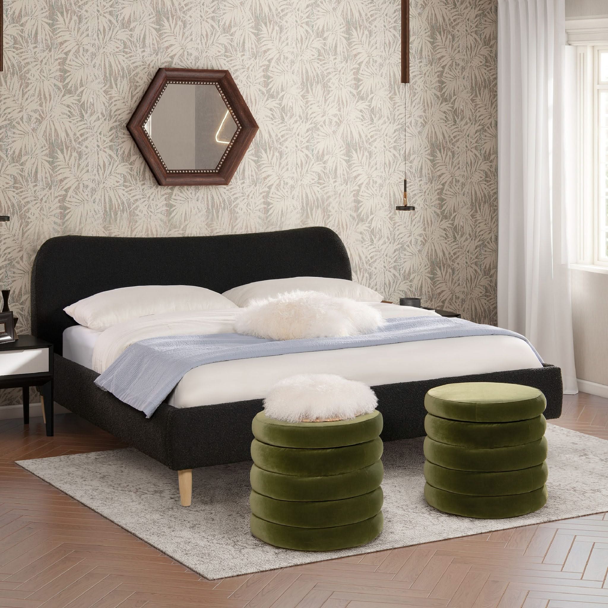 Roman - Curved Headboard Upholstered Platform Bed - Image 3