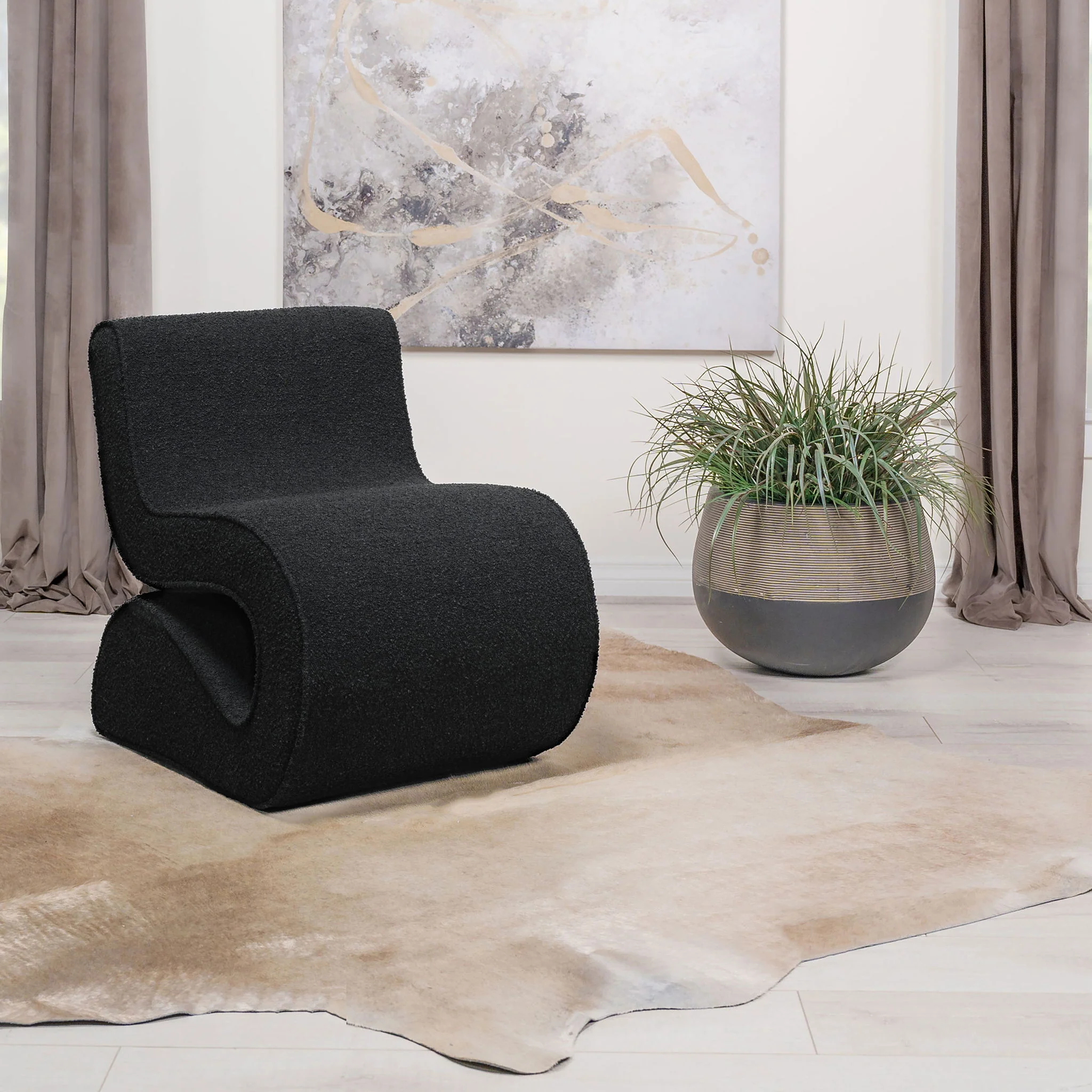 Ronea Boucle Upholstered Armless Curved Chair Charcoal - Image 4