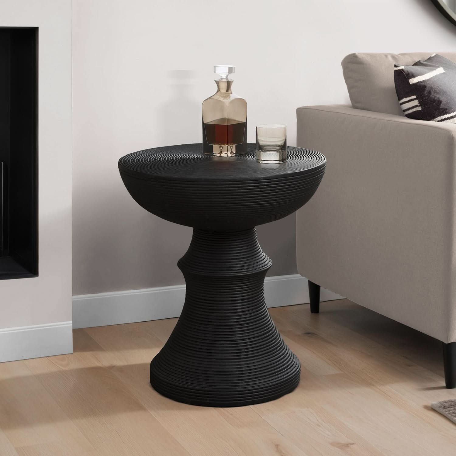 Round Accent Table, Indoor Outdoor - Black - Image 2