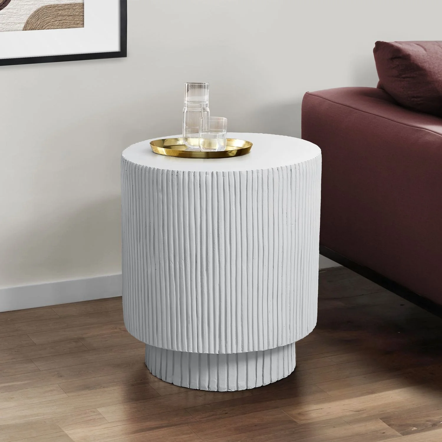 Round Accent Table, Indoor Outdoor - White - Image 3