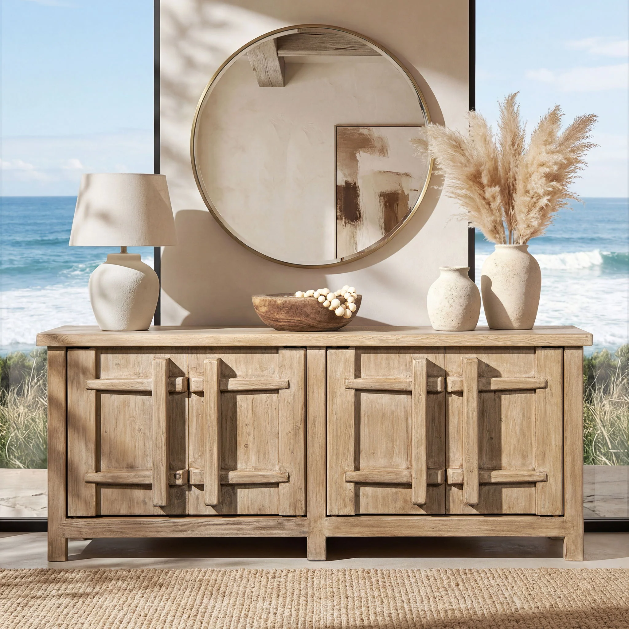 Rowan - 4 Door Sideboard Cabinet - Natural - Image 4