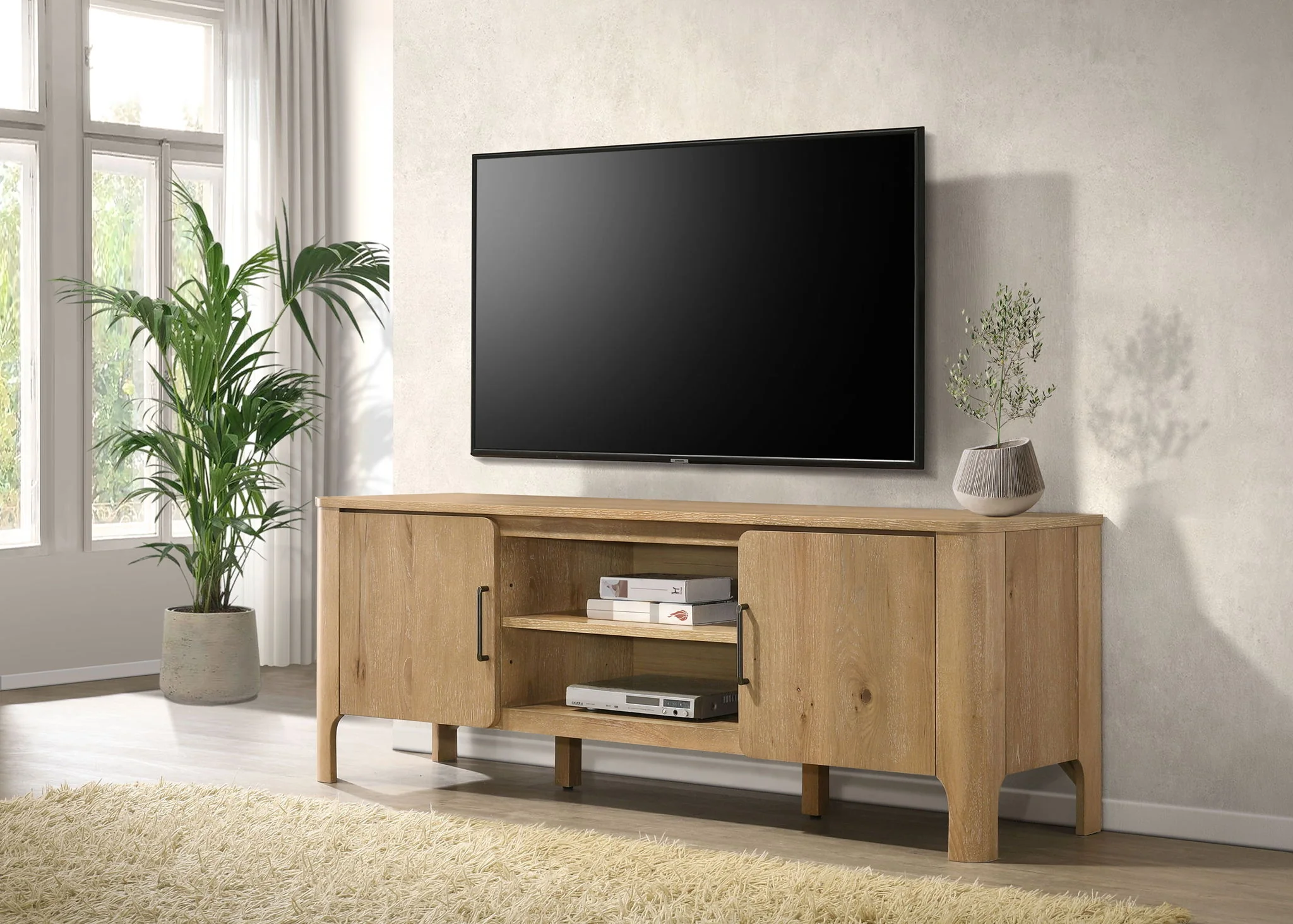 Rowe 65-inch 2-door Wood TV Stand Media Console Light Oak - Image 2