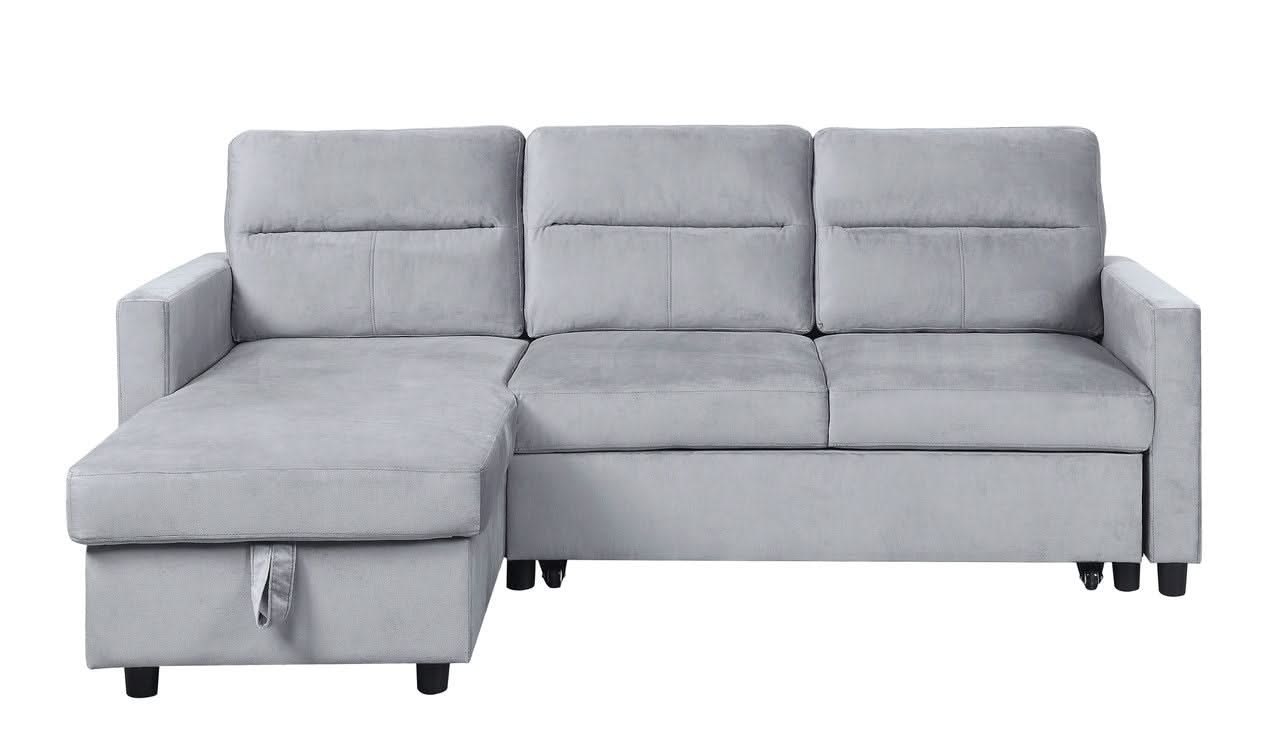 Ruby - Reversible Sleeper Sectional Sofa With Storage Chaise And Side Pocket - Light Gray - Image 3