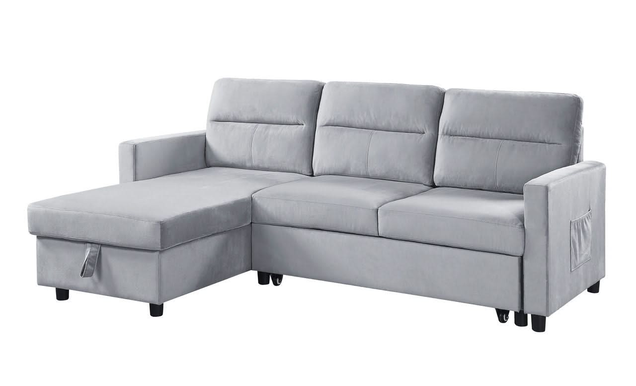 Ruby - Reversible Sleeper Sectional Sofa With Storage Chaise And Side Pocket - Light Gray - Image 4