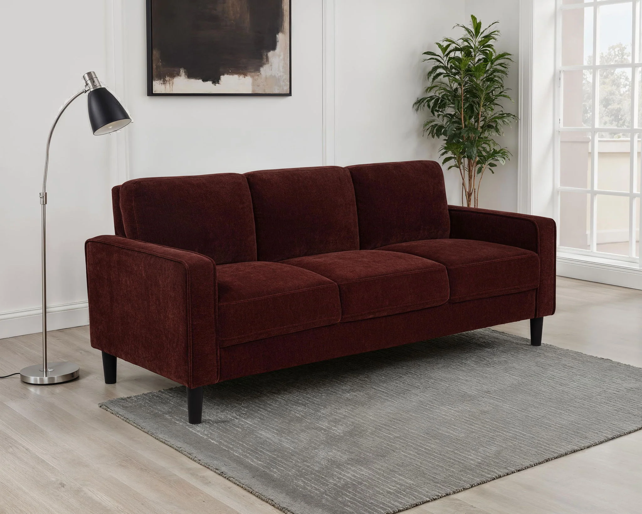 Ruth 77-inch Fabric Upholstered Track Arm Sofa Rust Red - Image 4